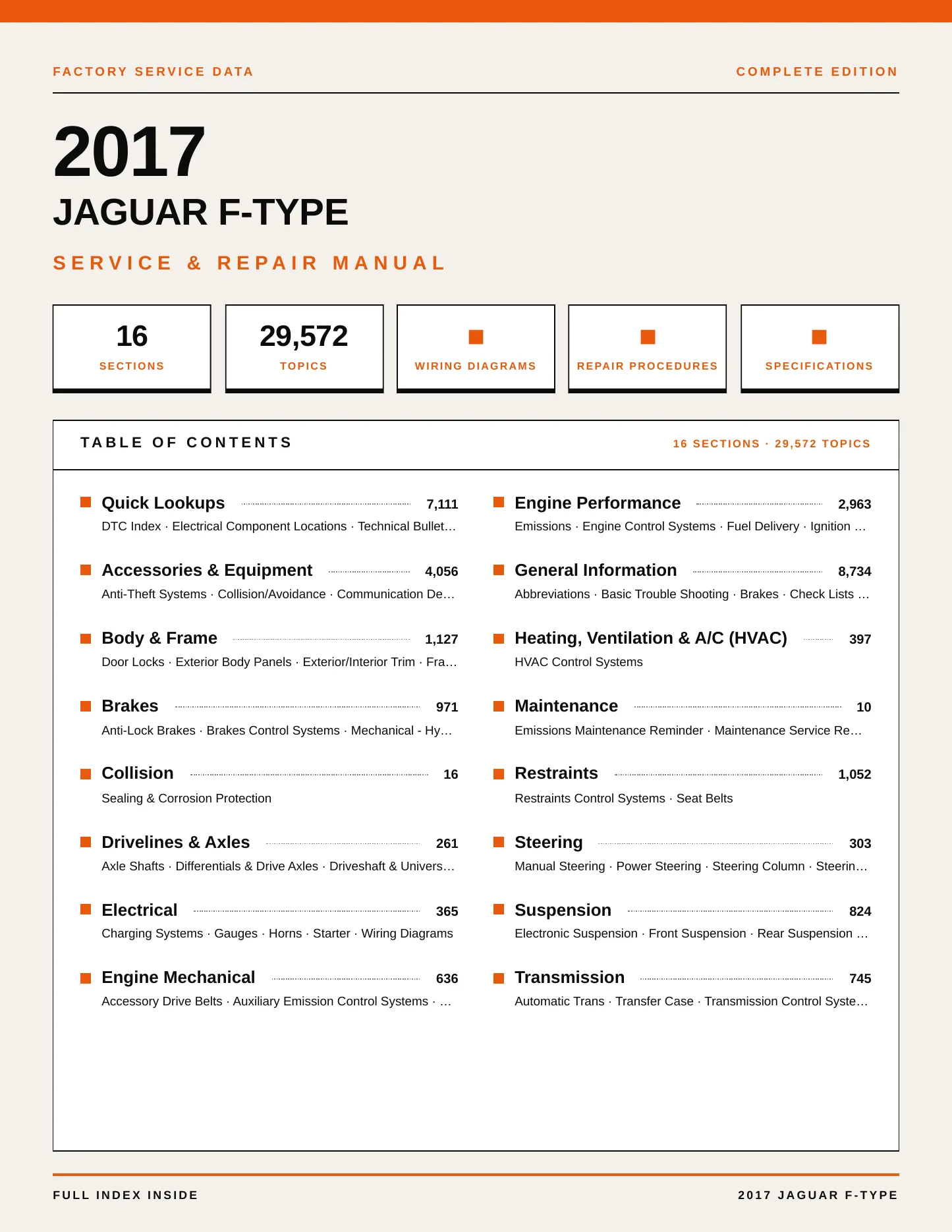 2017 Jaguar F-Type Service and Repair Manual preview page 1