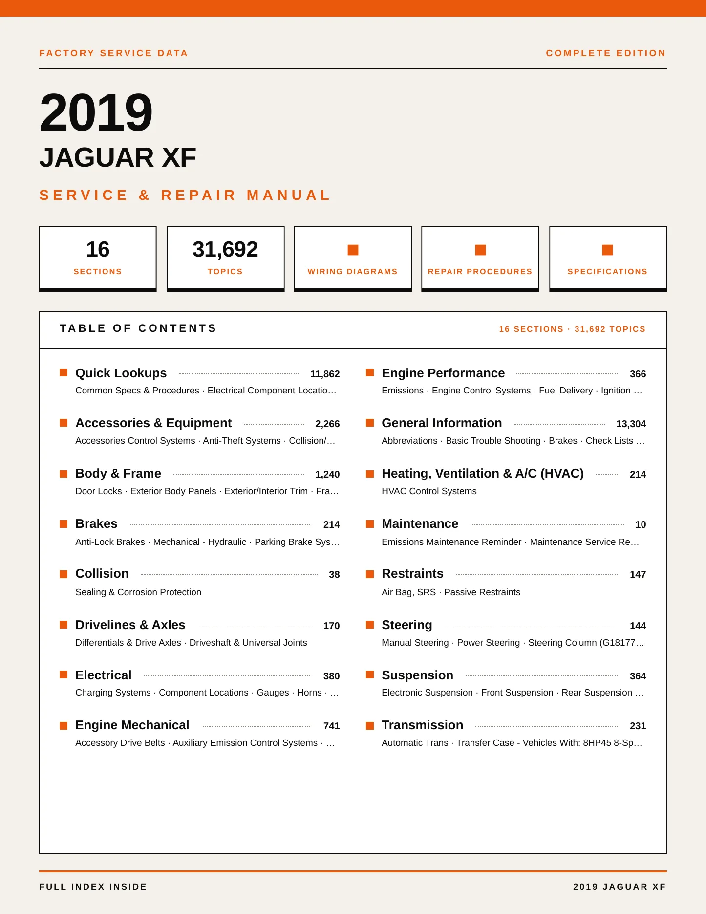 2019 Jaguar XF Service and Repair Manual preview page 1