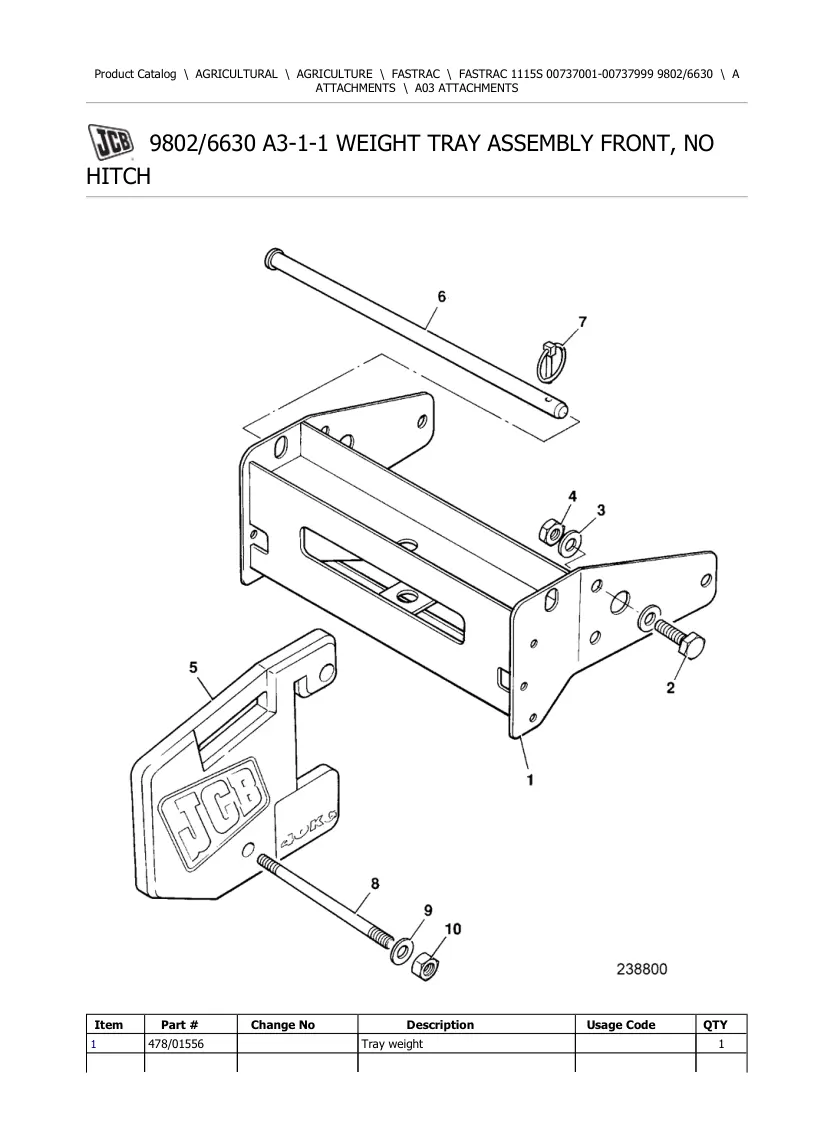 JCB 1115S Fastrac Tractor Parts Manual preview page 1