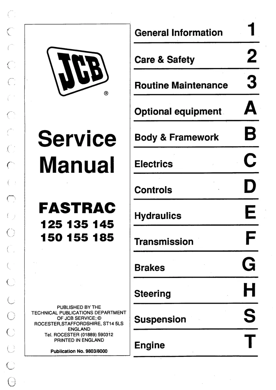 JCB 125 135 145 150 155 185 Fastrac Tractor Service & Repair Manual preview page 1