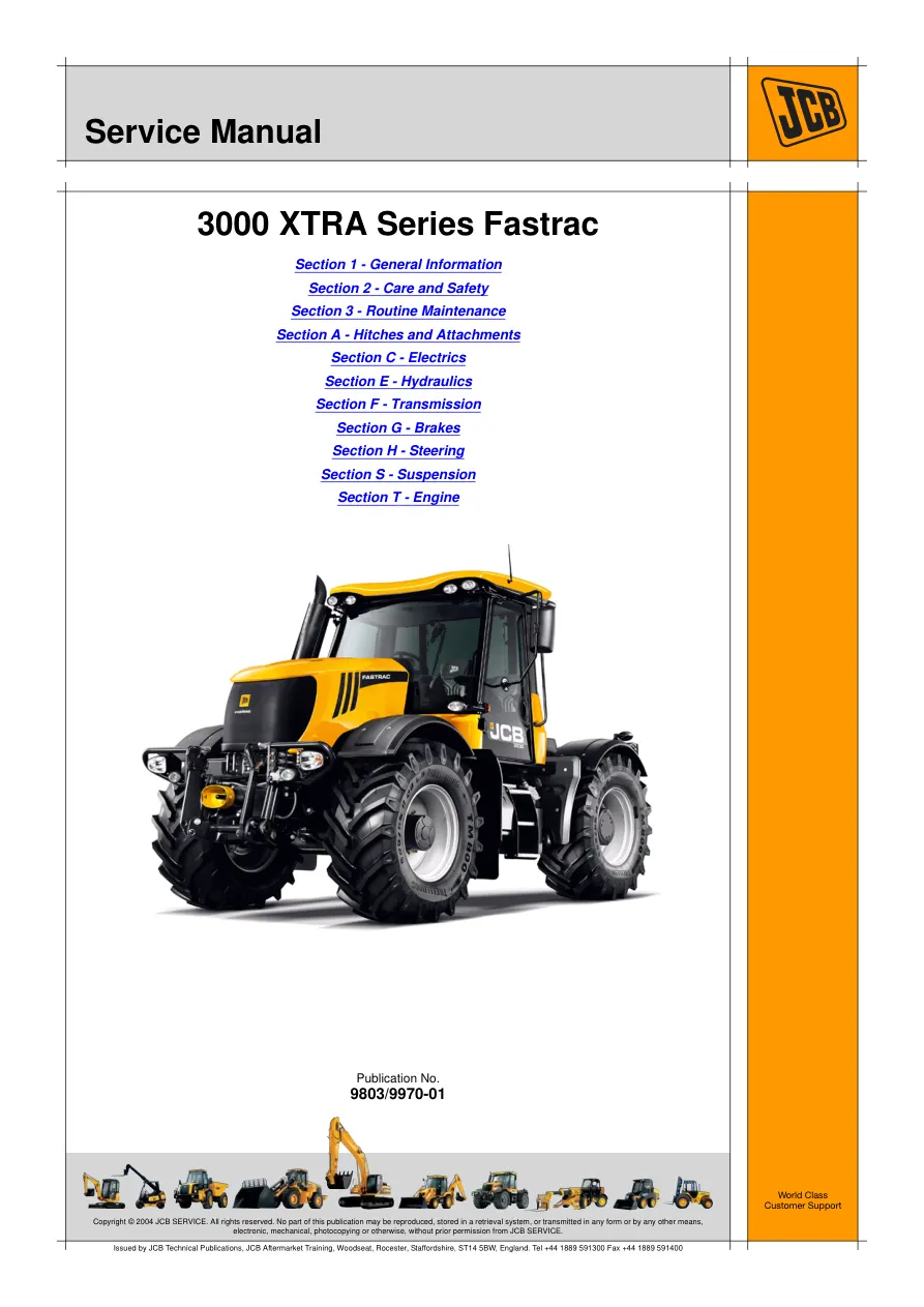 JCB 3000 Xtra Series Fastrac Tractor Service & Repair Manual preview page 1