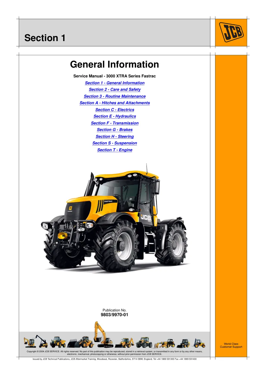 JCB 3000 Xtra Series Fastrac Tractor Service & Repair Manual preview page 3