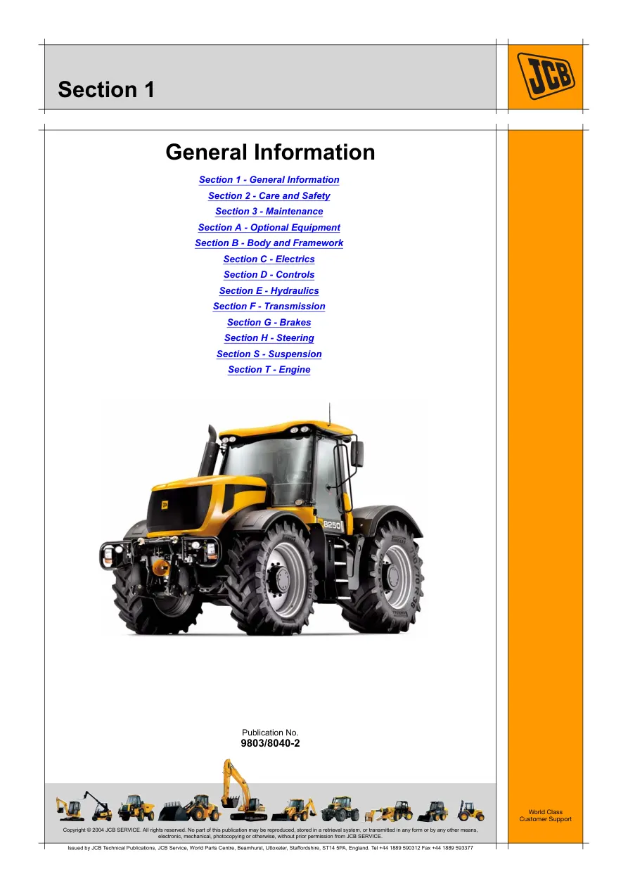 JCB 8250 Fastrac Tractor Parts Manual preview page 2