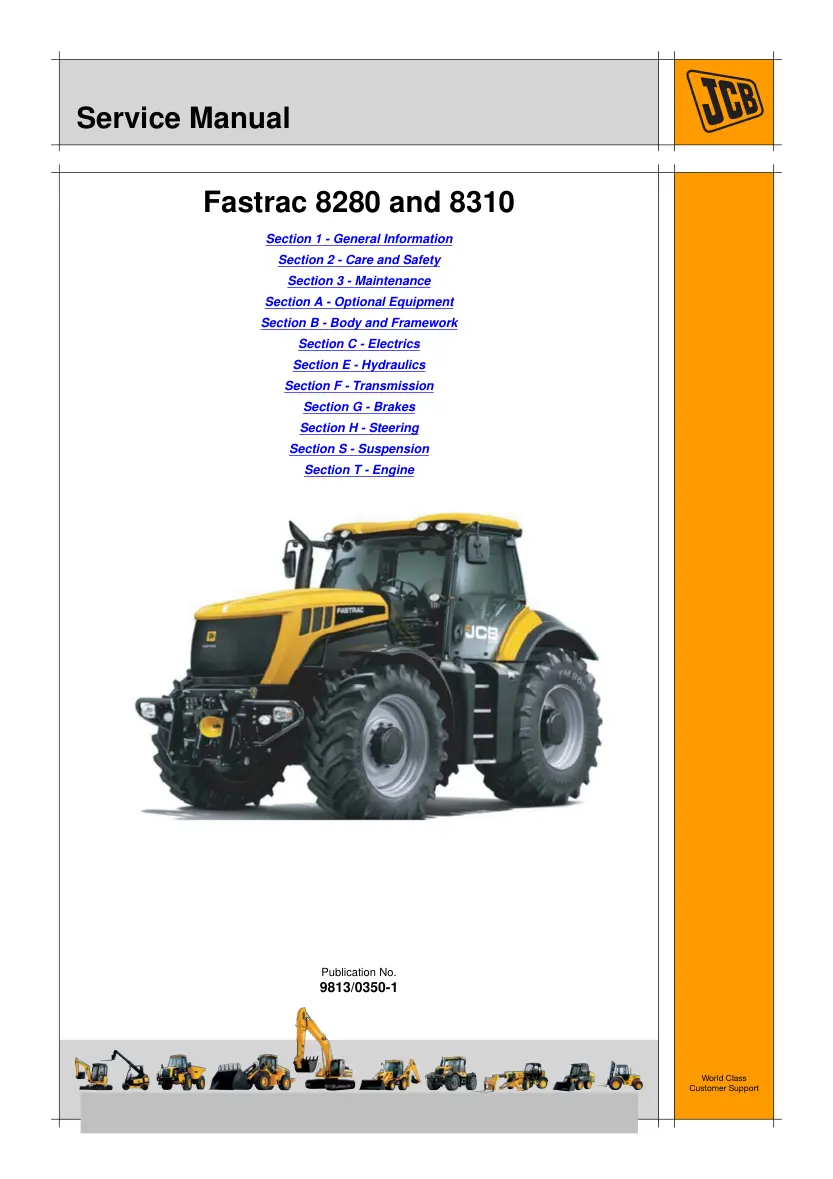 JCB 8280 8310 Fastrac Tractor Service & Repair Manual preview page 1