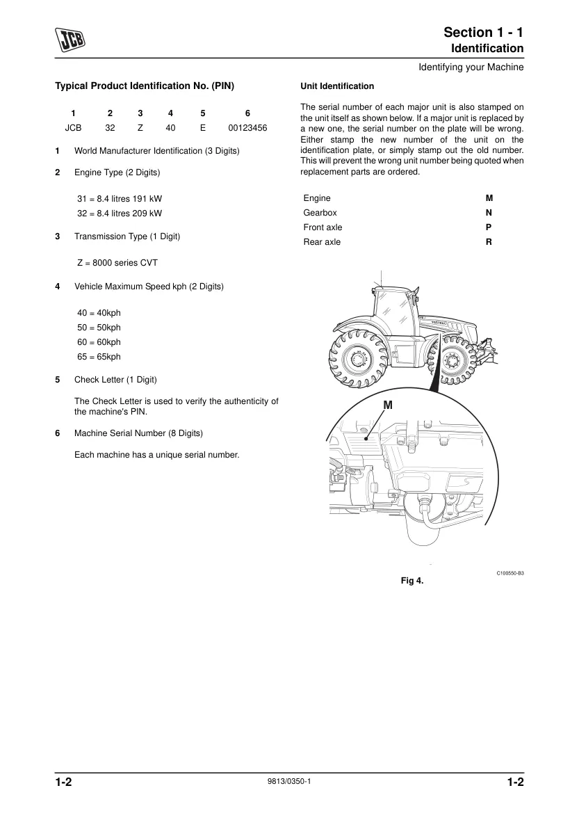 JCB 8280 8310 Fastrac Tractor Service & Repair Manual preview page 6