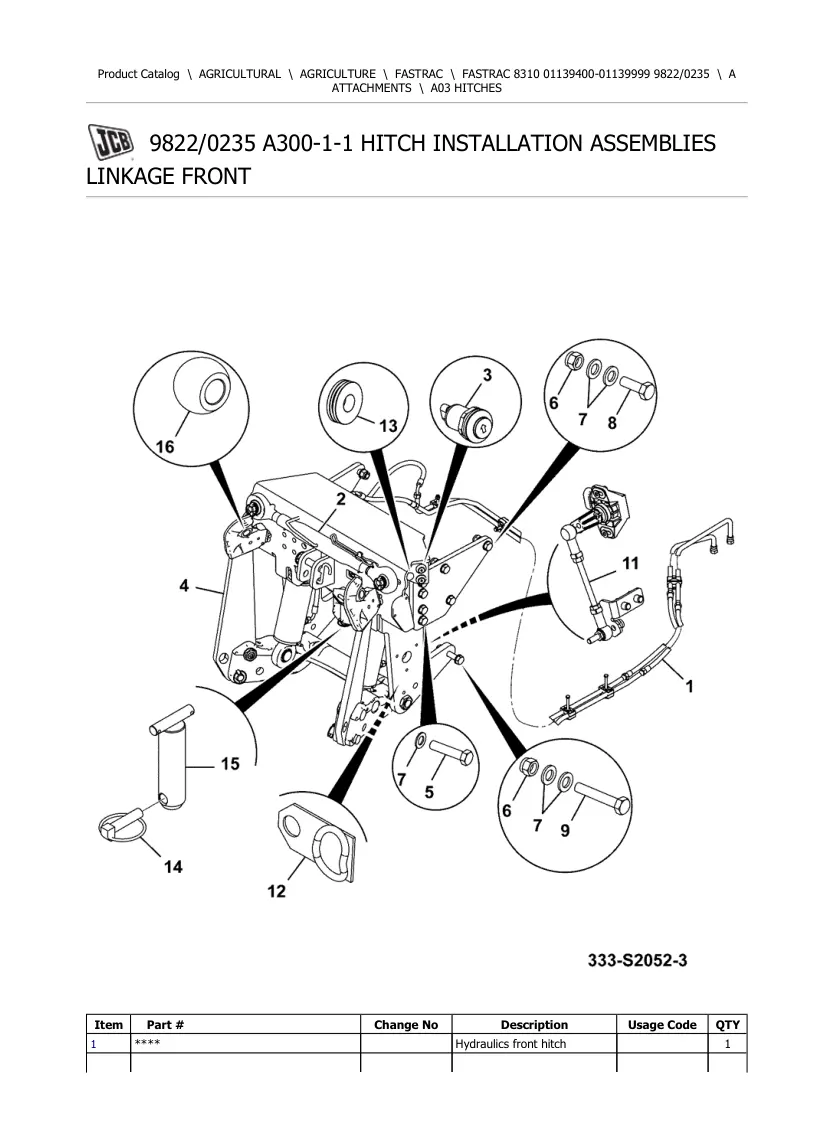 JCB 8310 Fastrac Tractor Parts Manual preview page 1