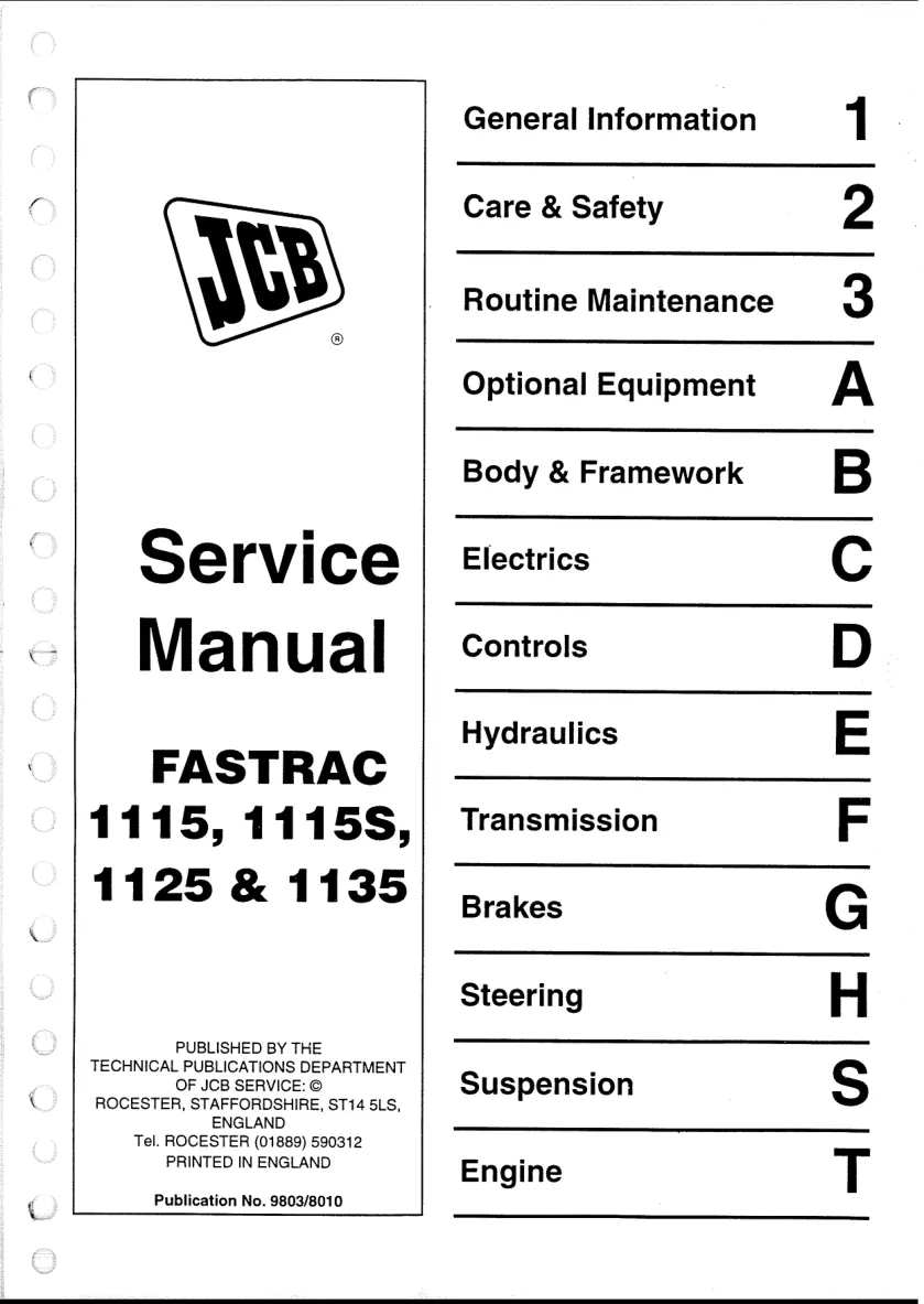 JCB Fastrac 1115 1125 1135 1115s Tractor Service & Repair Manual preview page 1