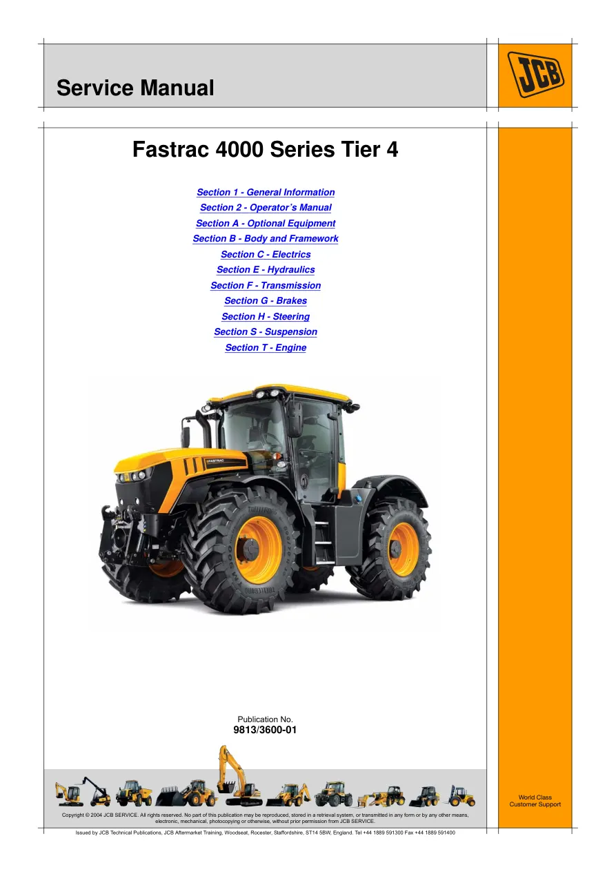 JCB Fastrac 4000 Series Tier 4 Tractor Service & Repair Manual preview page 1