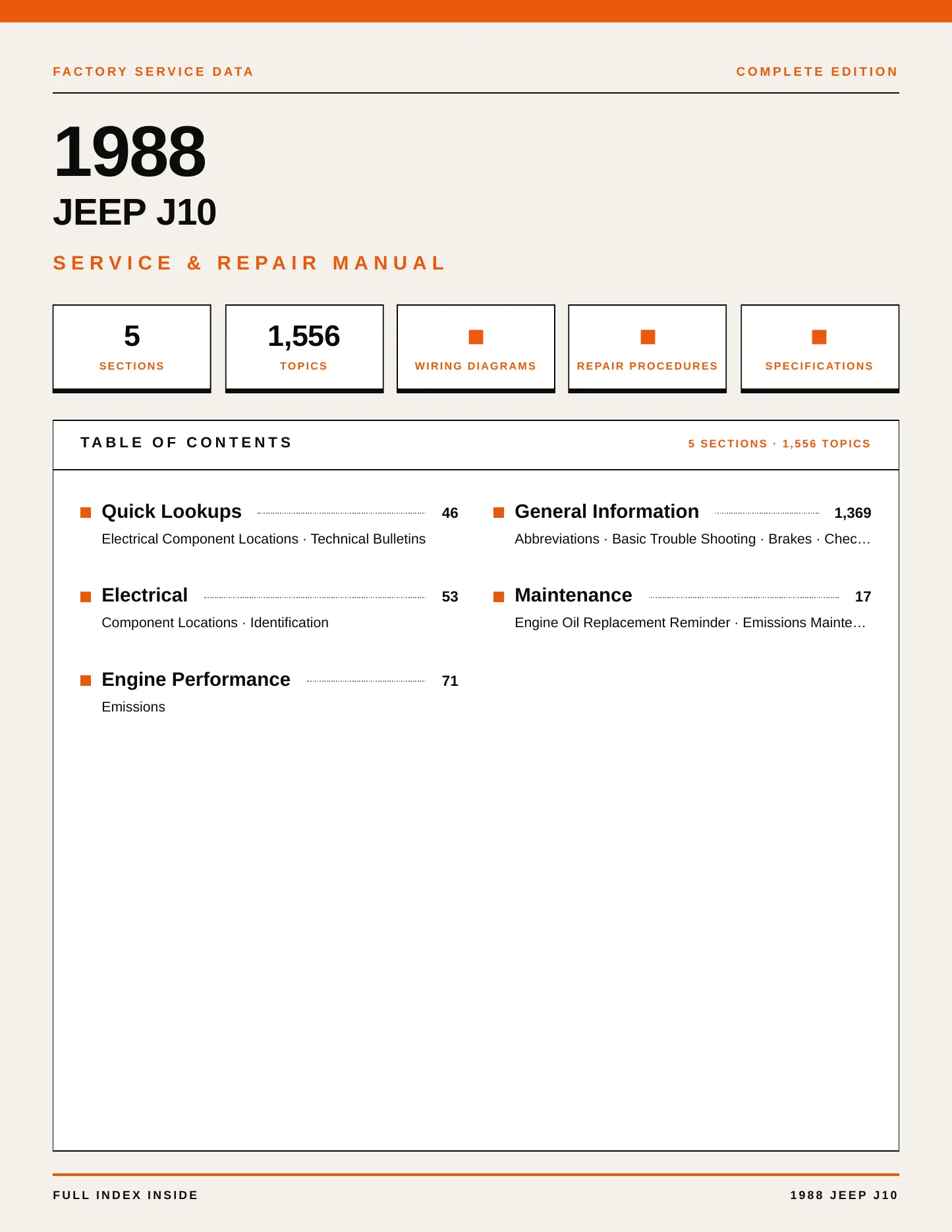 1988 Jeep J10 Service and Repair Manual preview page 1