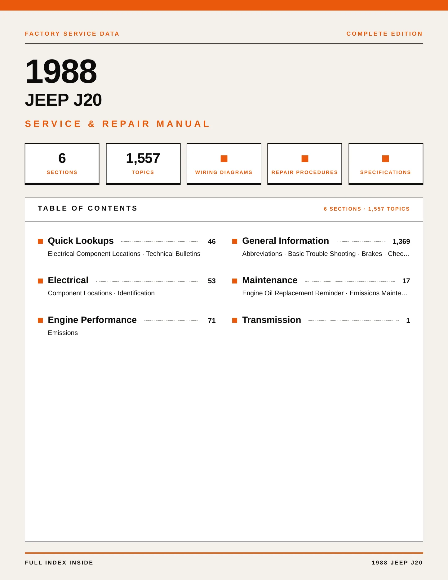 1988 Jeep J20 Service and Repair Manual preview page 1