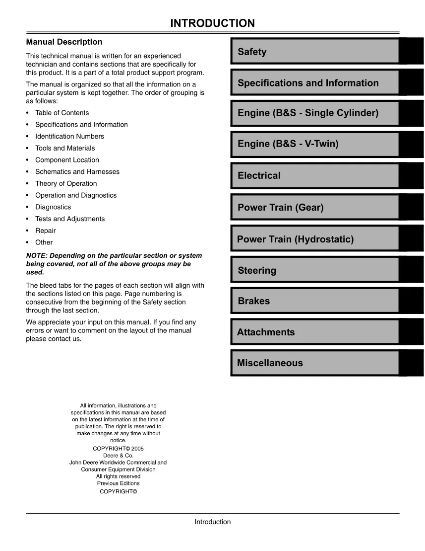John Deere 100 Series Lawn Tractor (102 105 125 135 145) Service & Repair Manual preview page 3