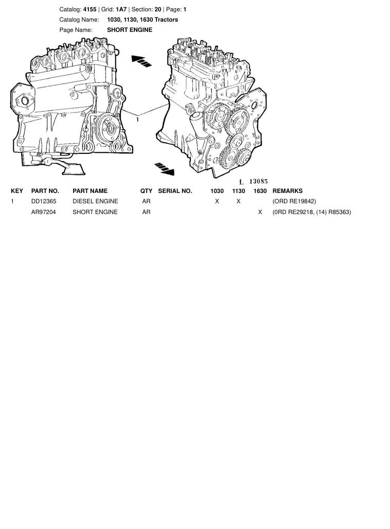 John Deere 1030 1130 1630 Tractor Parts Manual preview page 1