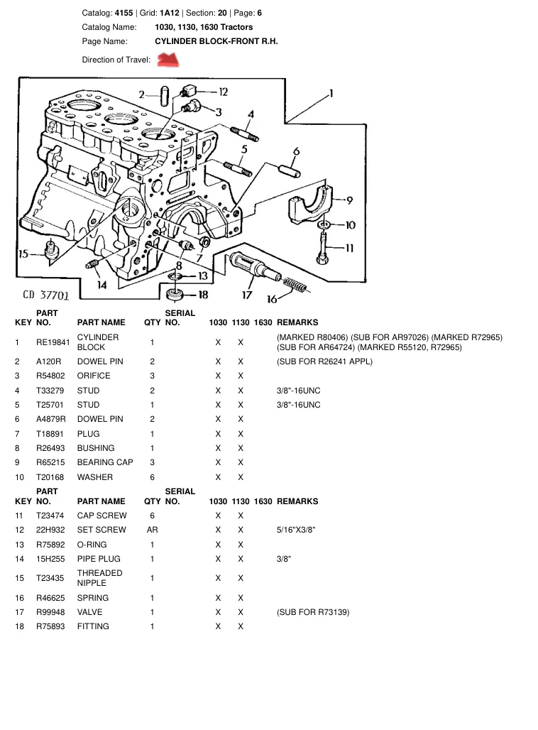 John Deere 1030 1130 1630 Tractor Parts Manual preview page 4