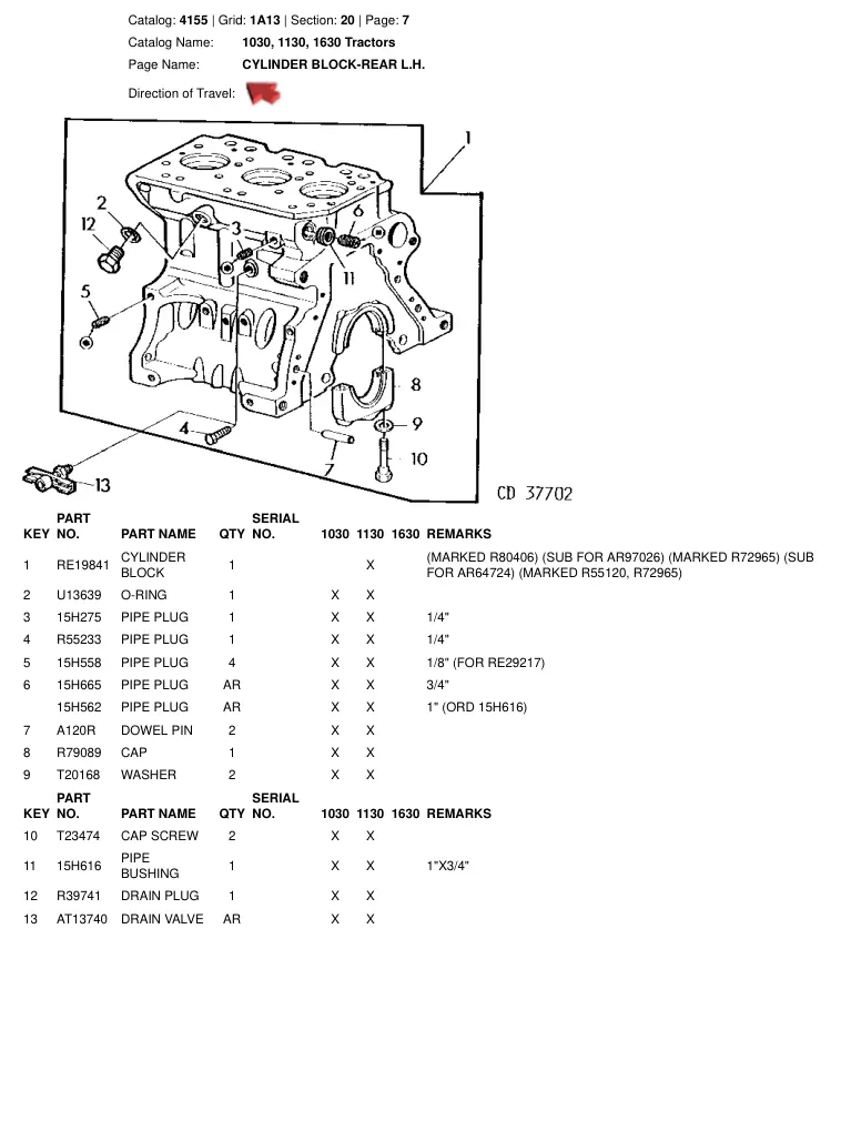 John Deere 1030 1130 1630 Tractor Parts Manual preview page 5