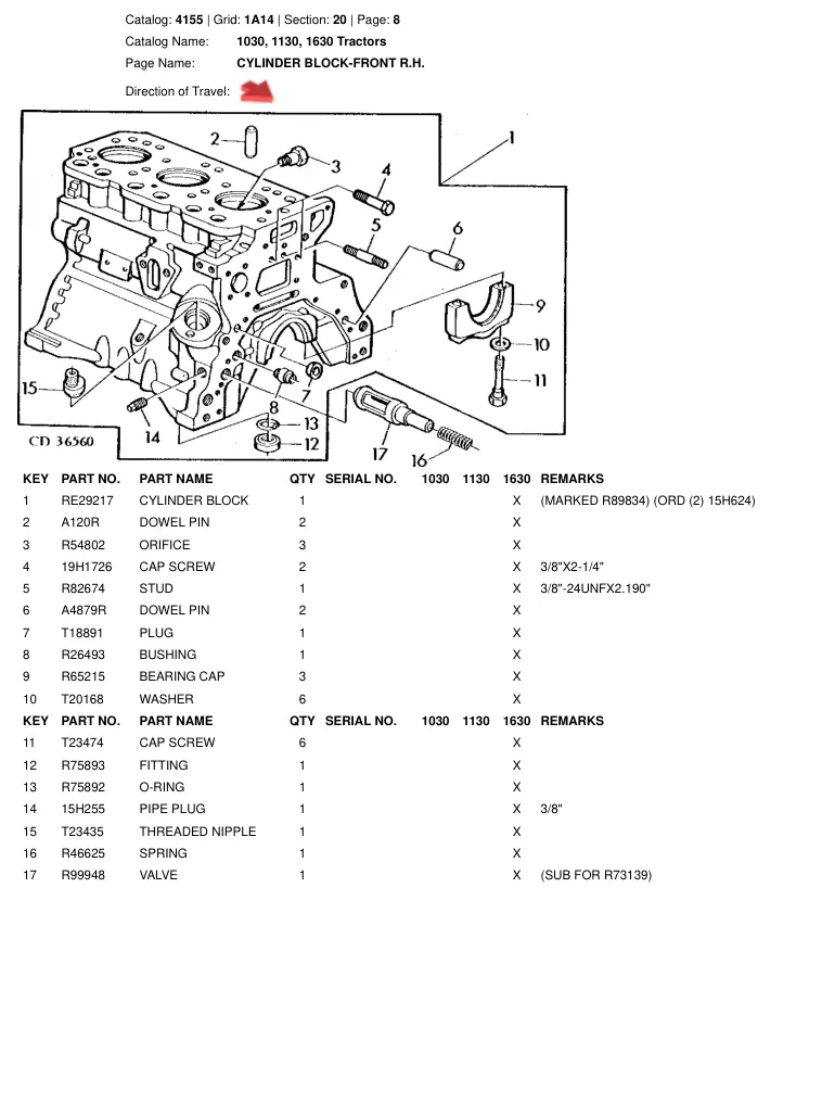 John Deere 1030 1130 1630 Tractor Parts Manual preview page 6