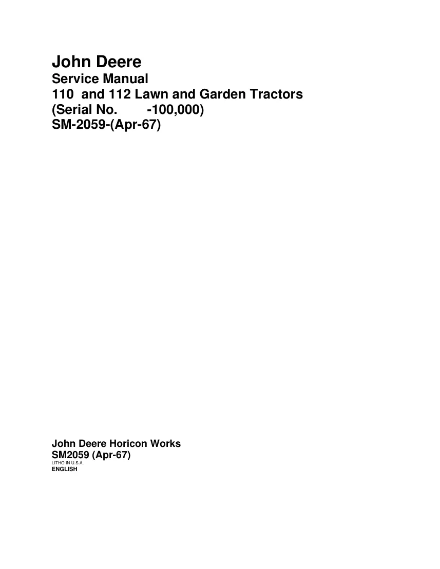 John Deere 110 112 Tractors Service & Repair Manual preview page 1