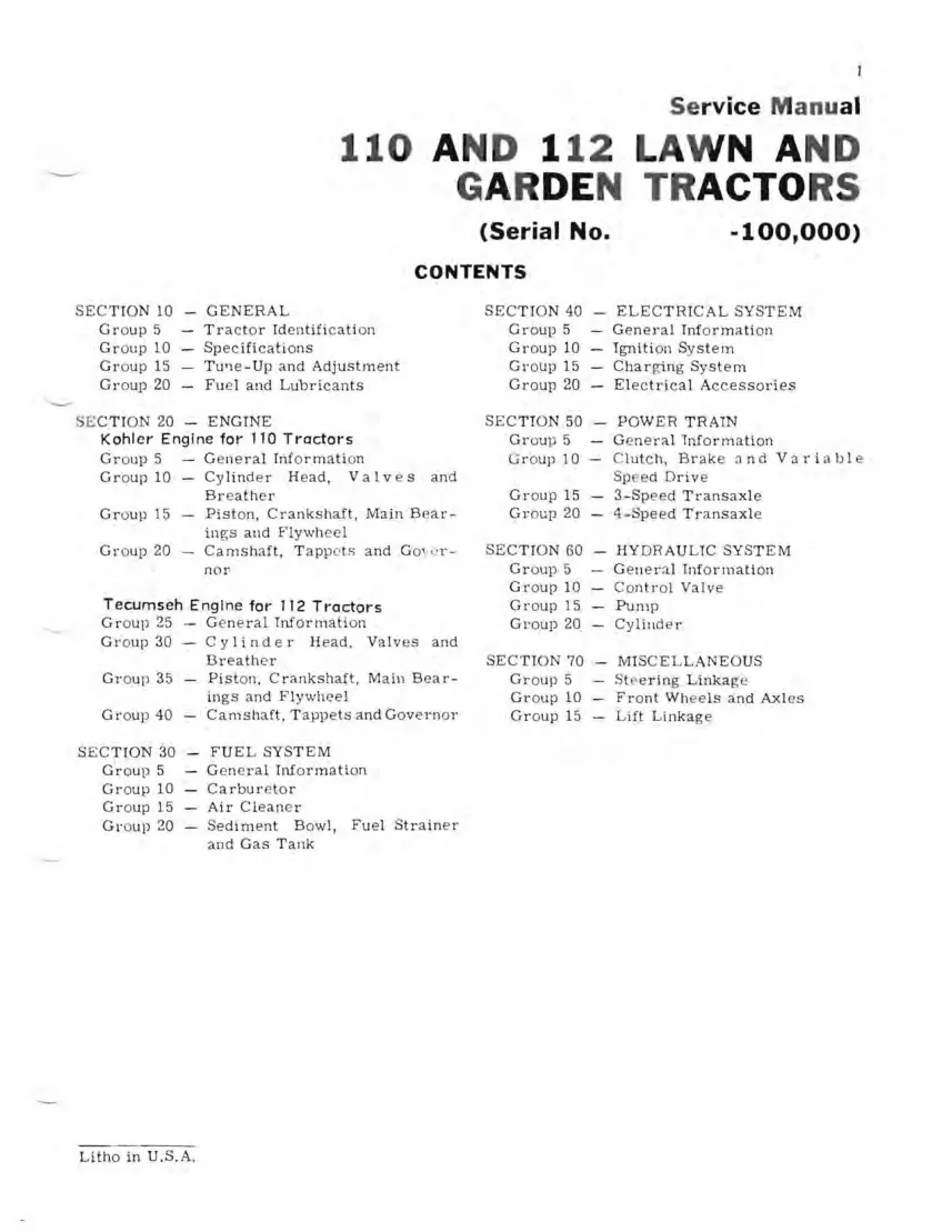 John Deere 110 112 Tractors Service & Repair Manual preview page 2