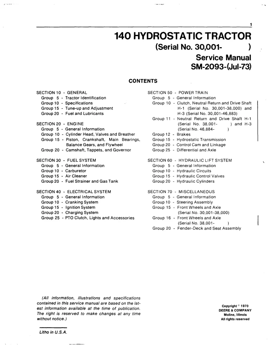 John Deere 140 Hydro Static 30 000+ Riding Mower Service & Repair Manual preview page 2