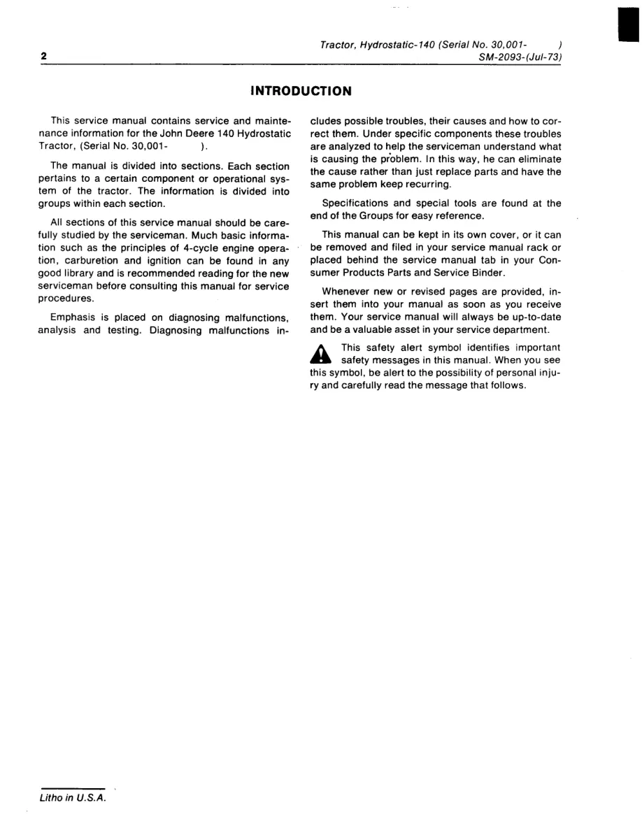 John Deere 140 Hydro Static 30 000+ Riding Mower Service & Repair Manual preview page 3
