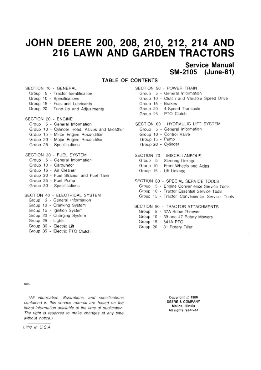 John Deere 212 214 210 200 tractor Service & Repair Manual preview page 3