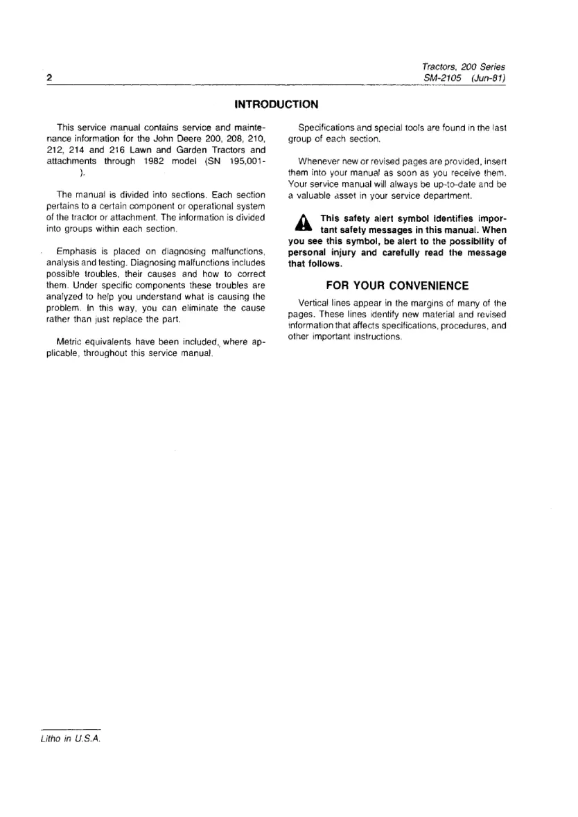 John Deere 212 214 210 200 tractor Service & Repair Manual preview page 4