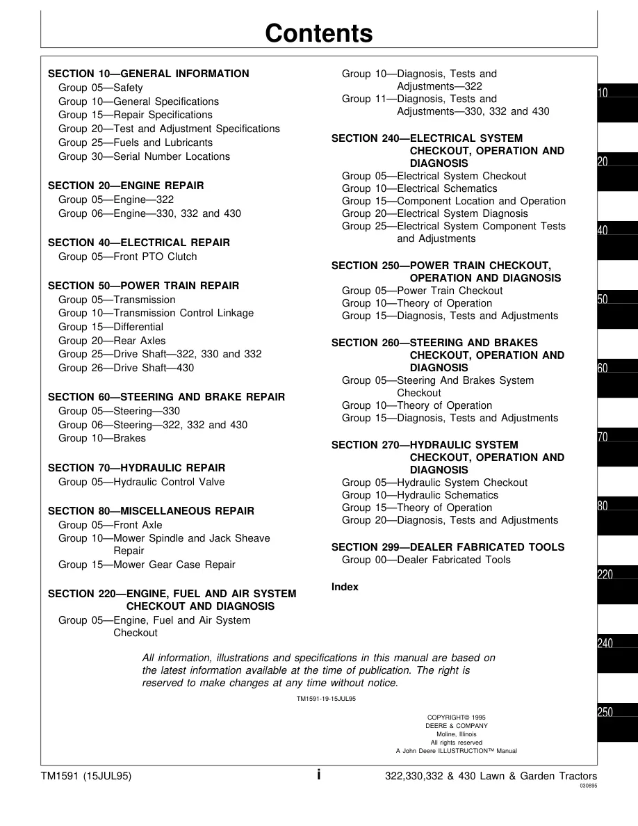 John Deere 322 330 332 430 Lawn Garden Tractor Service & Repair Manual preview page 3