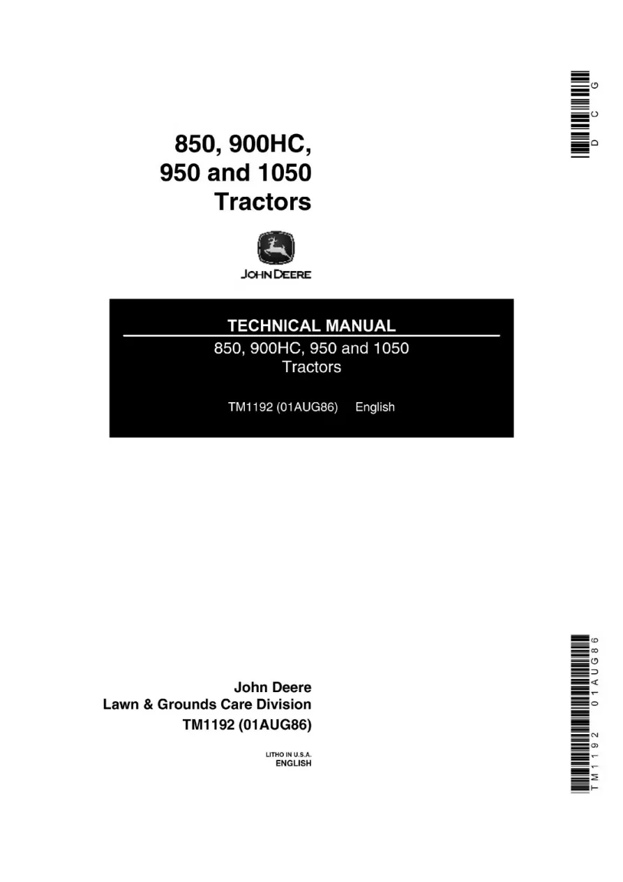John Deere 850 900 HC 950 1050 Tractors Service & Repair Manual preview page 3