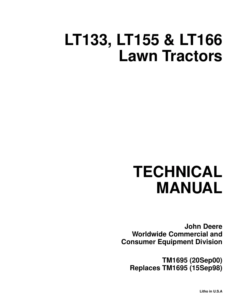John Deere LT133 LT155 LT166 Lawn Garden Tractor Service & Repair Manual preview page 1