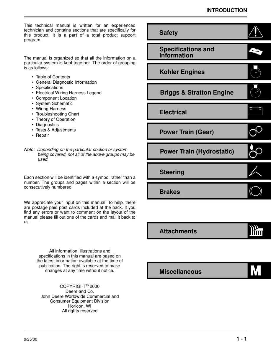 John Deere LT133 LT155 LT166 Lawn Garden Tractor Service & Repair Manual preview page 3