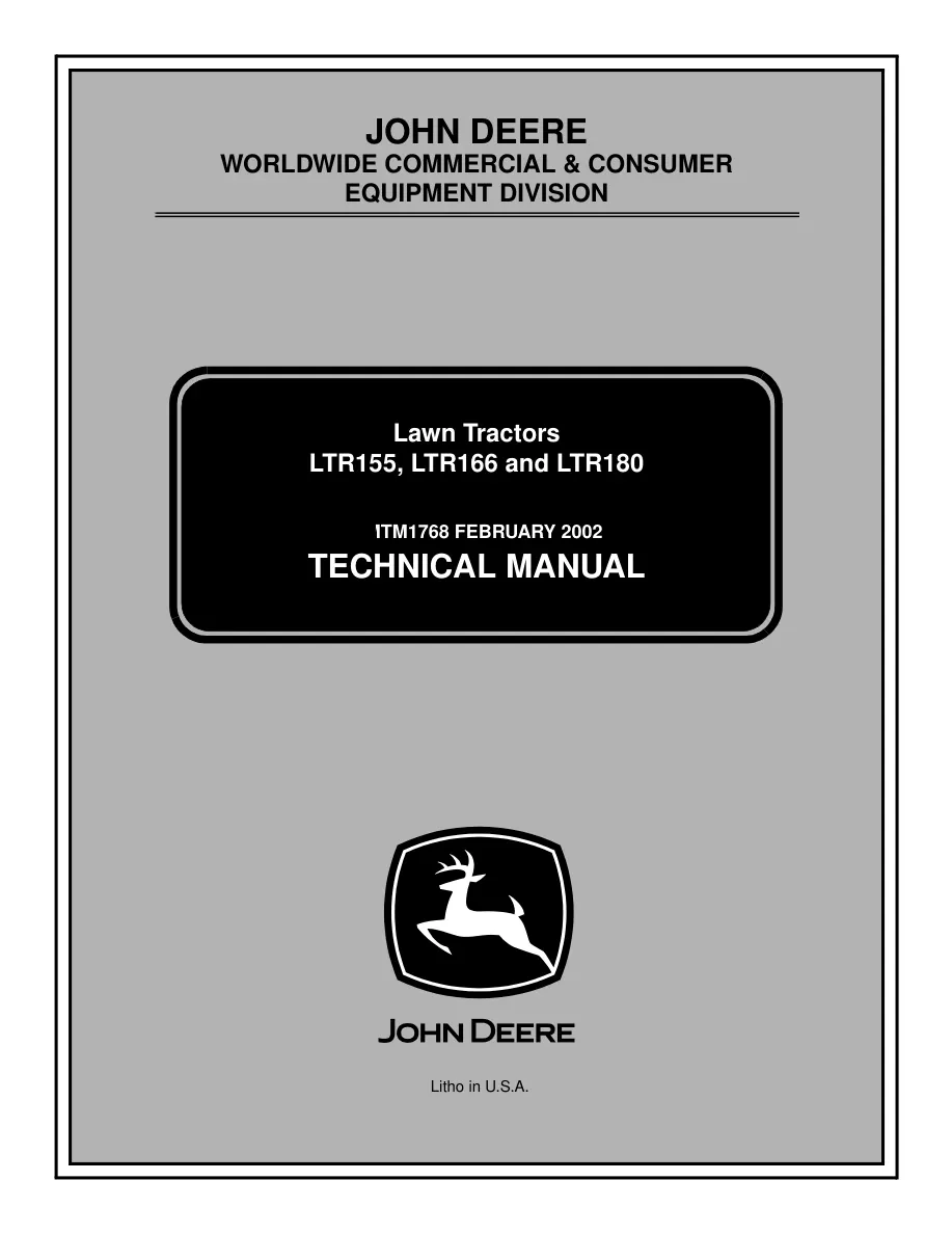 John Deere LTR155 LTR166 LTR180 Lawn & Garden Tracto Riding Mower Service & Repair Manual preview page 1