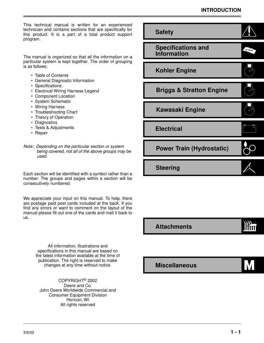 John Deere LTR155 LTR166 LTR180 Lawn & Garden Tracto Riding Mower Service & Repair Manual preview page 3
