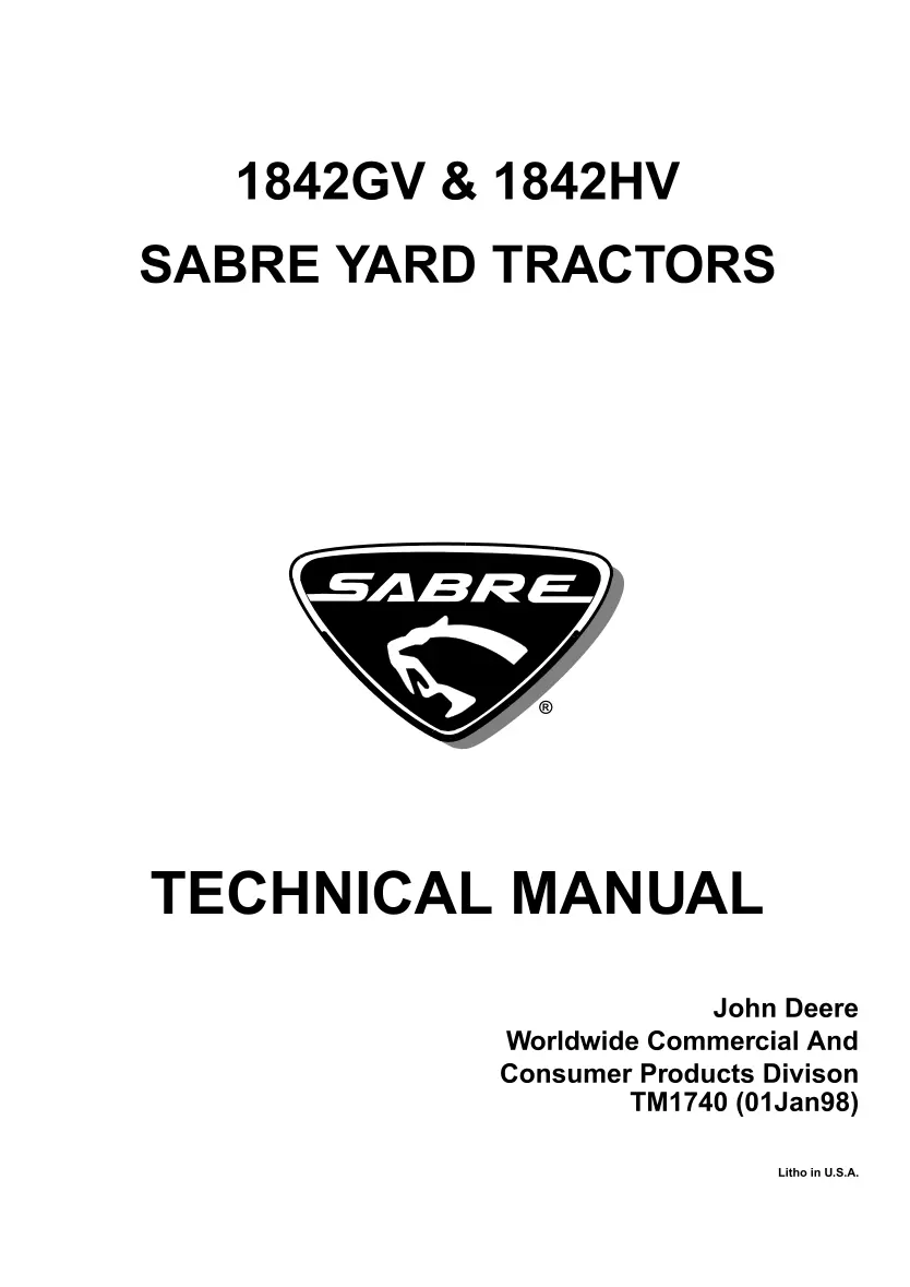 John Deere Sabre 1842GV & 1842HV Lawn Mower Service & Repair Manual preview page 1