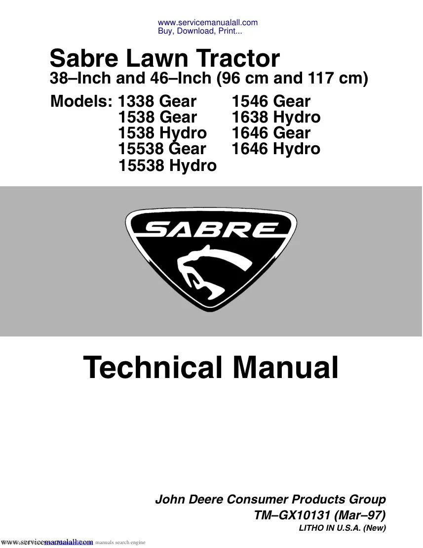 John Deere Sabre Lawn Tractor 38 Inch 46 Service & Repair Manual preview page 1