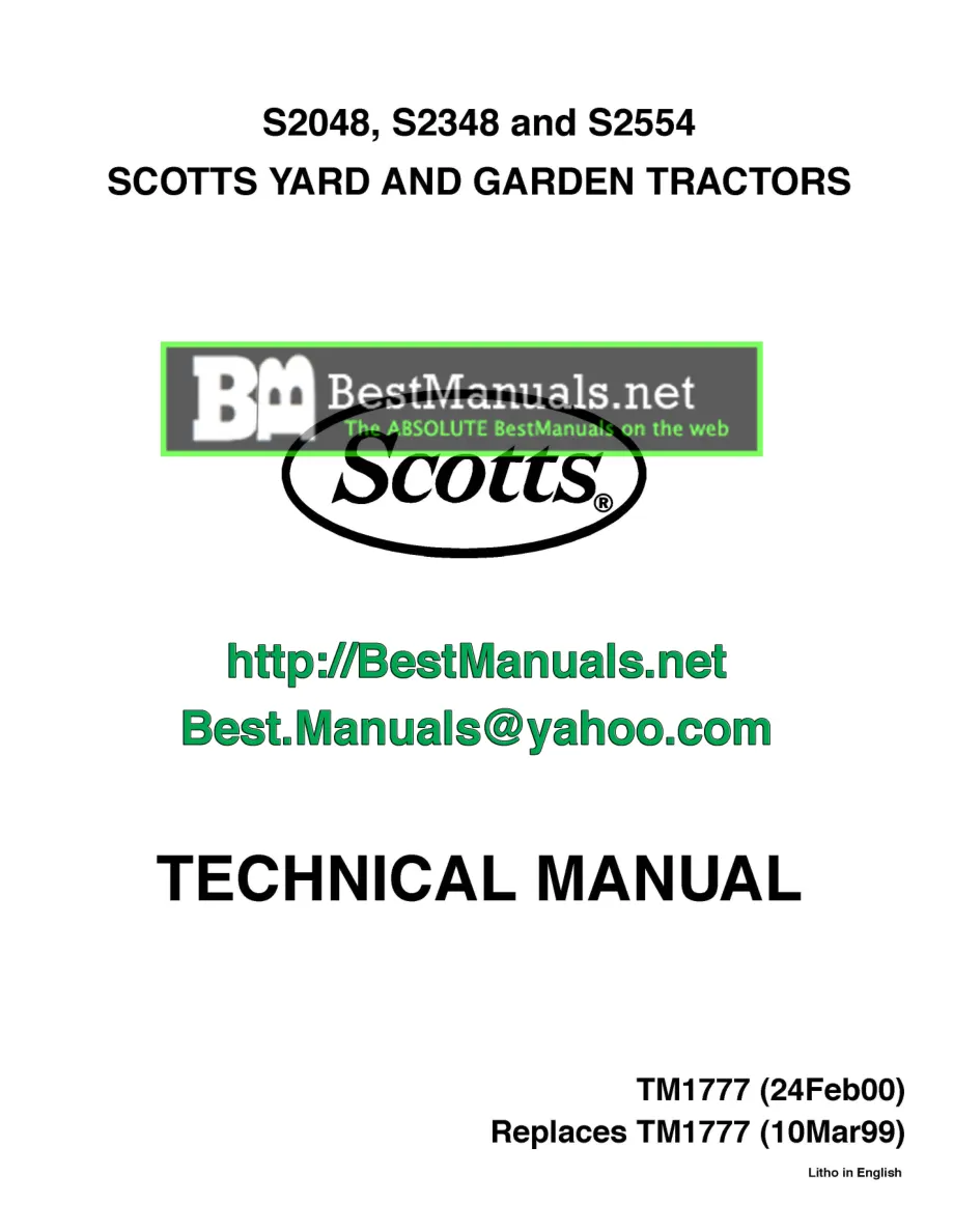 John Deere Scotts Lawn Mower S2048 S2348 S2554 Service & Repair Manual preview page 1