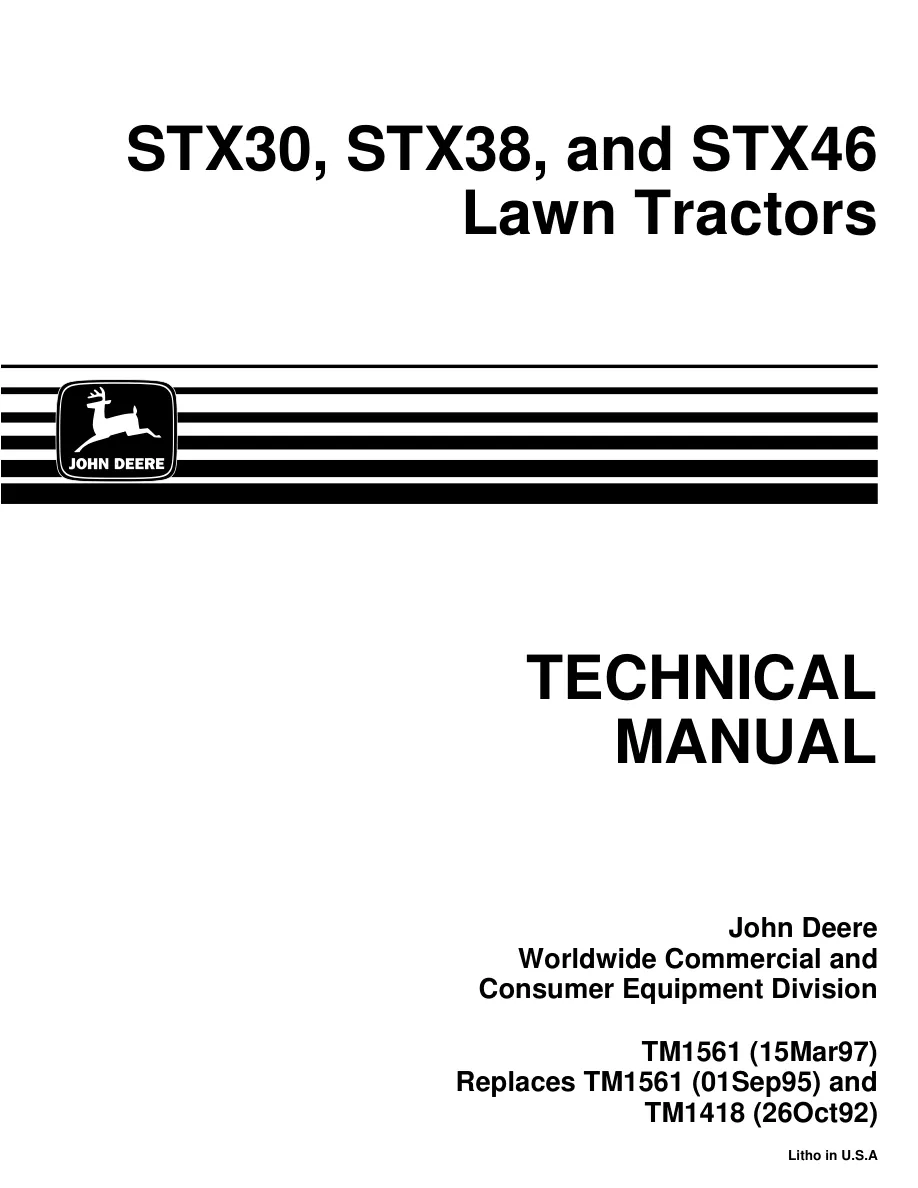 John Deere STX30 STX38 STX46 Lawn Garden Tractor Service & Repair Manual preview page 1