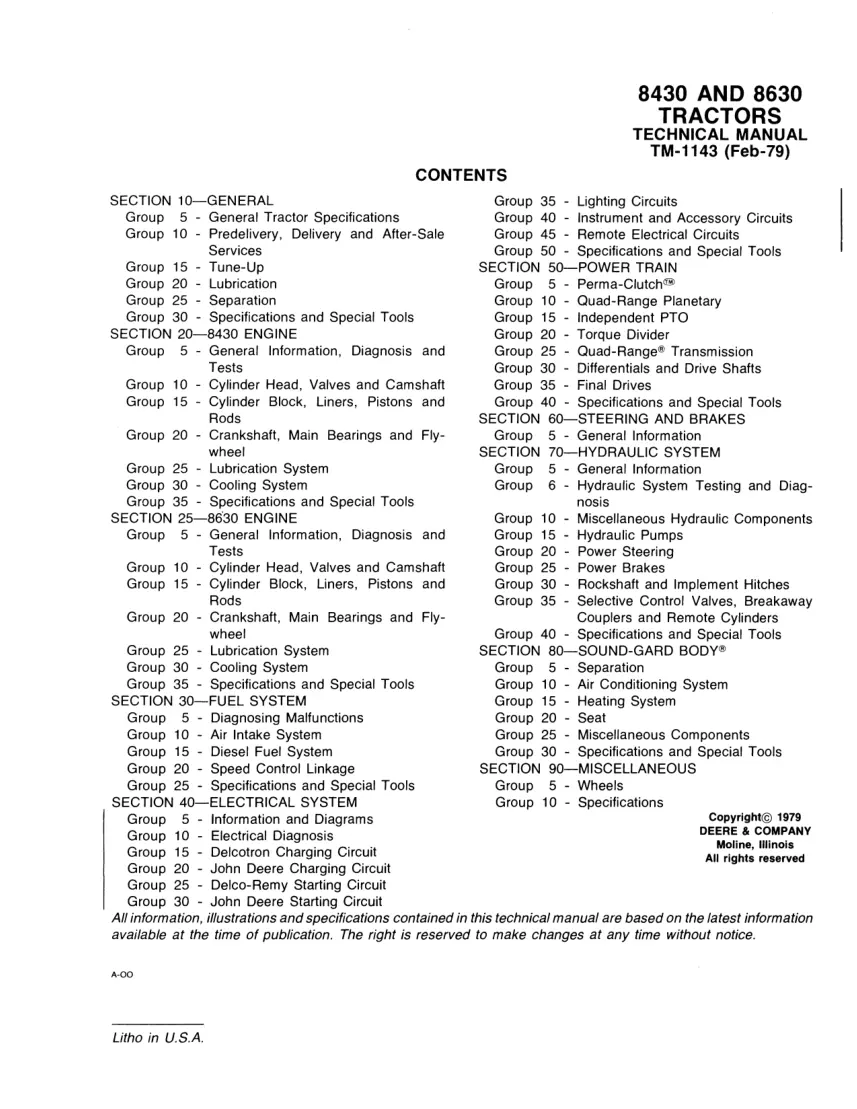 John Deere Tractors Service & Repair Manual Set preview page 3