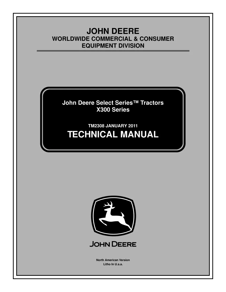 John Deere X300 Select Series (X300/X304/X320/X324/X340/X360) Tractor Service & Repair Manual preview page 1