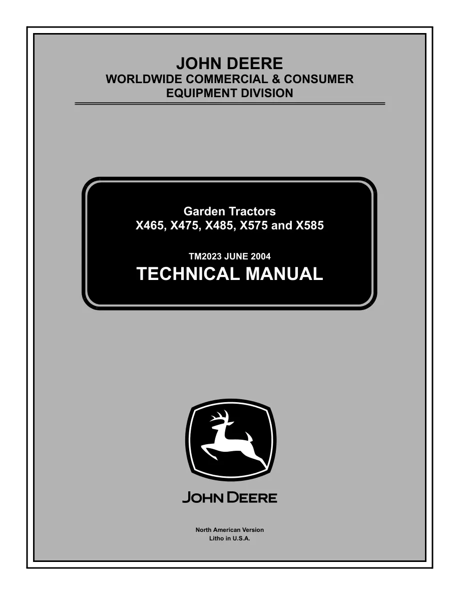 John Deere X465 X475 X485 X575 X585 Garden Tractor Service & Repair Manual preview page 1