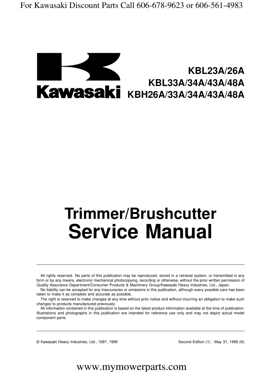 Kawasaki KBL23A KBL26A KBL33A KBL34A KBL43A KBL48A KBH26A KBH33A KBH34A KBH43A KBH48A Trimmer Brushcutter Service & Repair Manual preview page 1