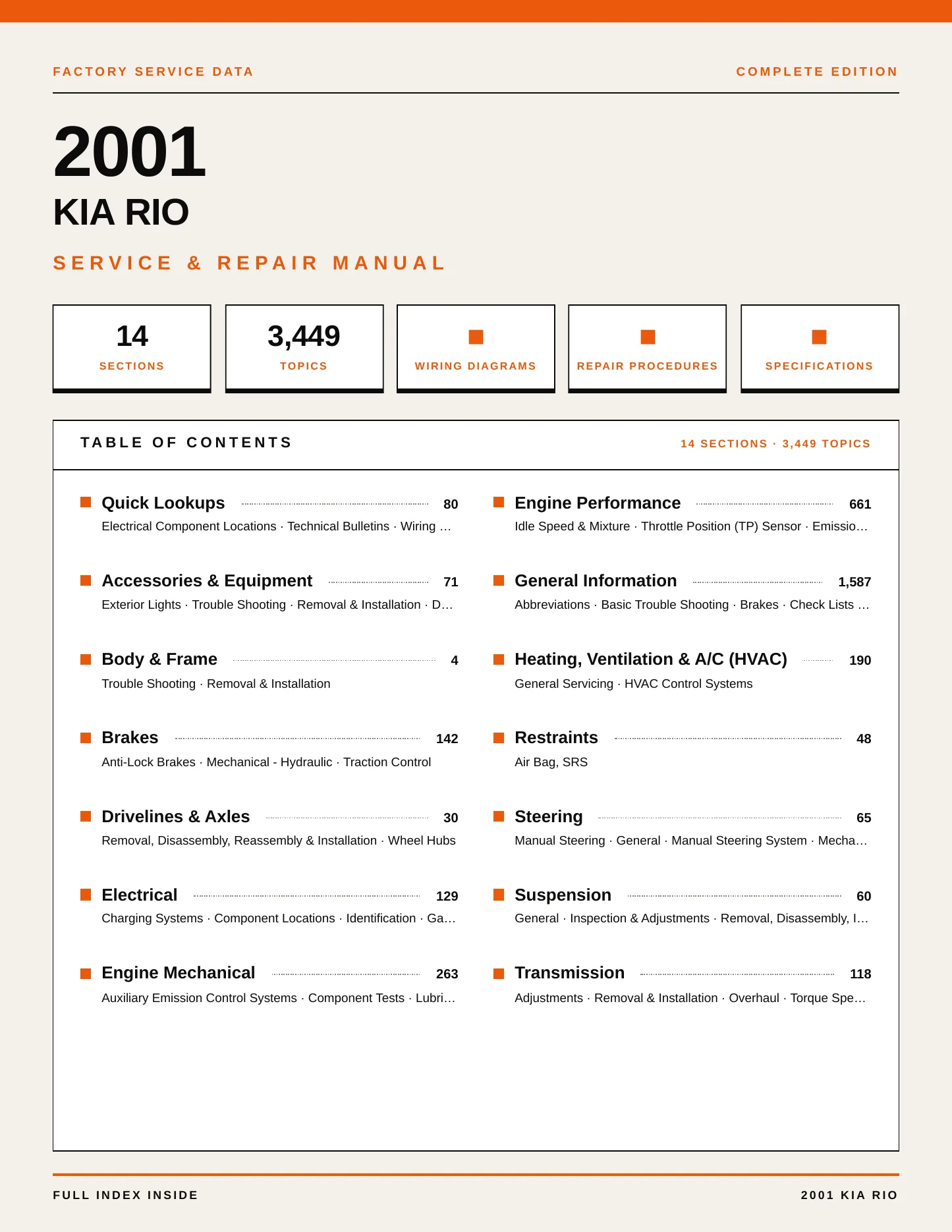 2001 Kia Rio Service and Repair Manual preview page 1