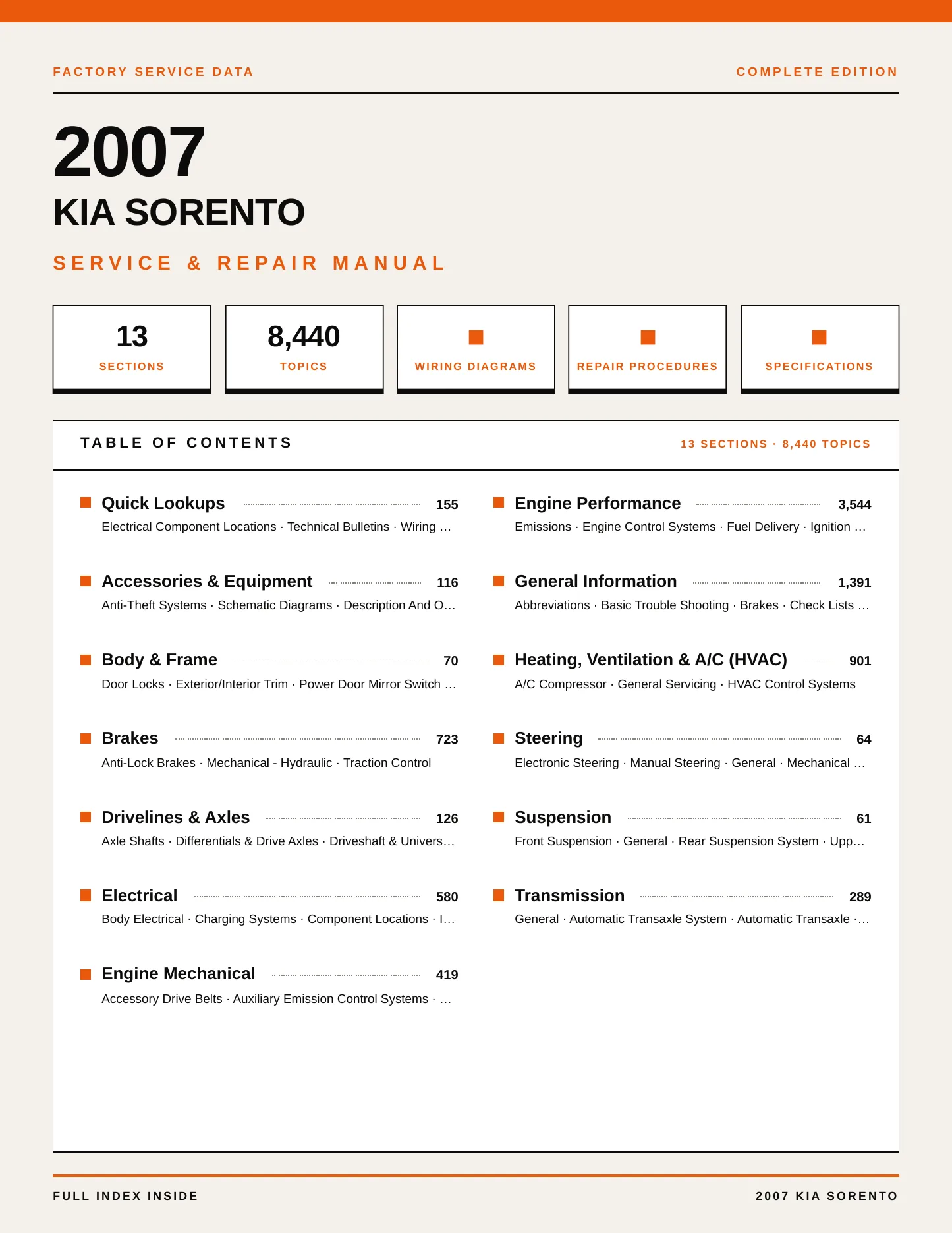 2007 Kia Sorento Service and Repair Manual preview page 1