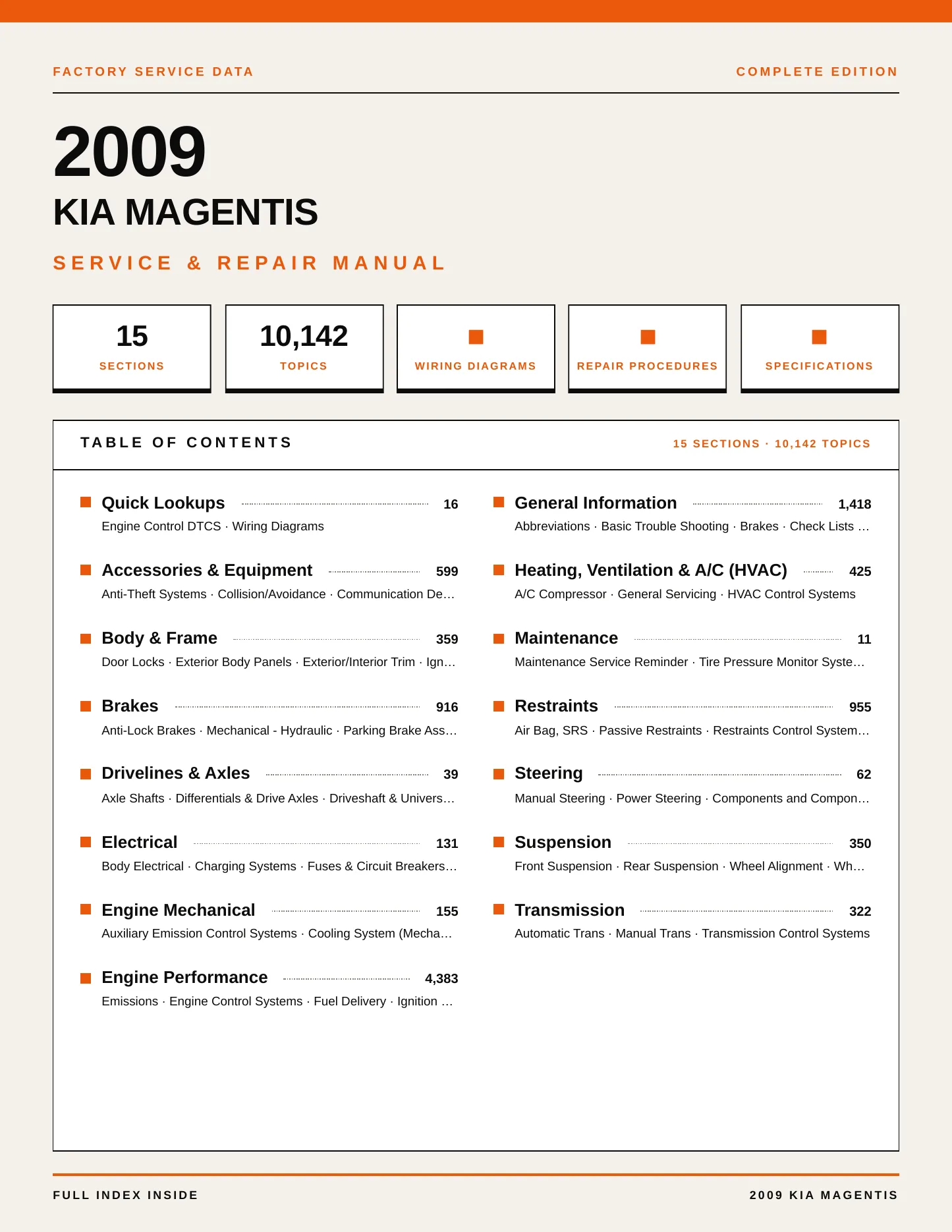 2009 Kia Magentis Service and Repair Manual preview page 1