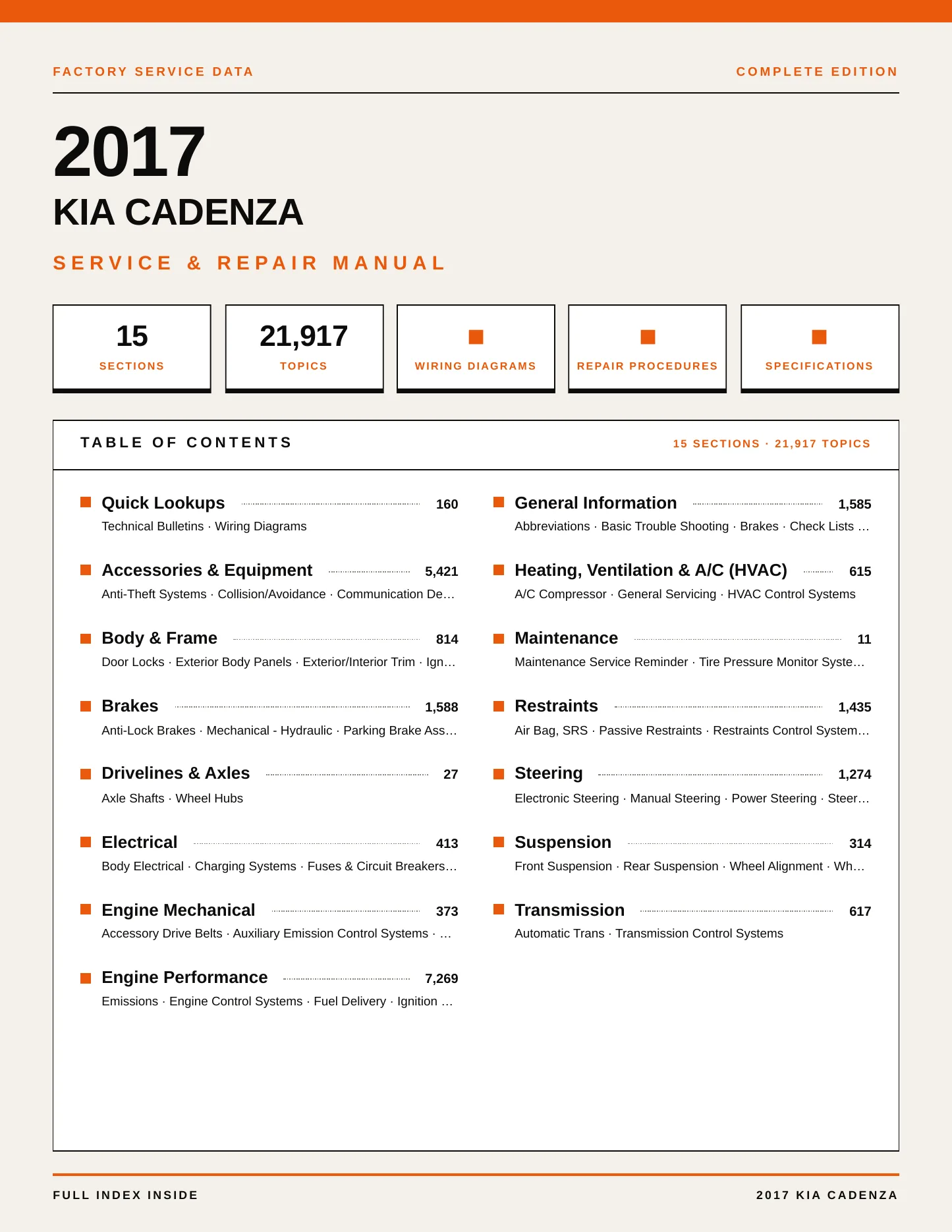 2017 Kia Cadenza Service and Repair Manual preview page 1