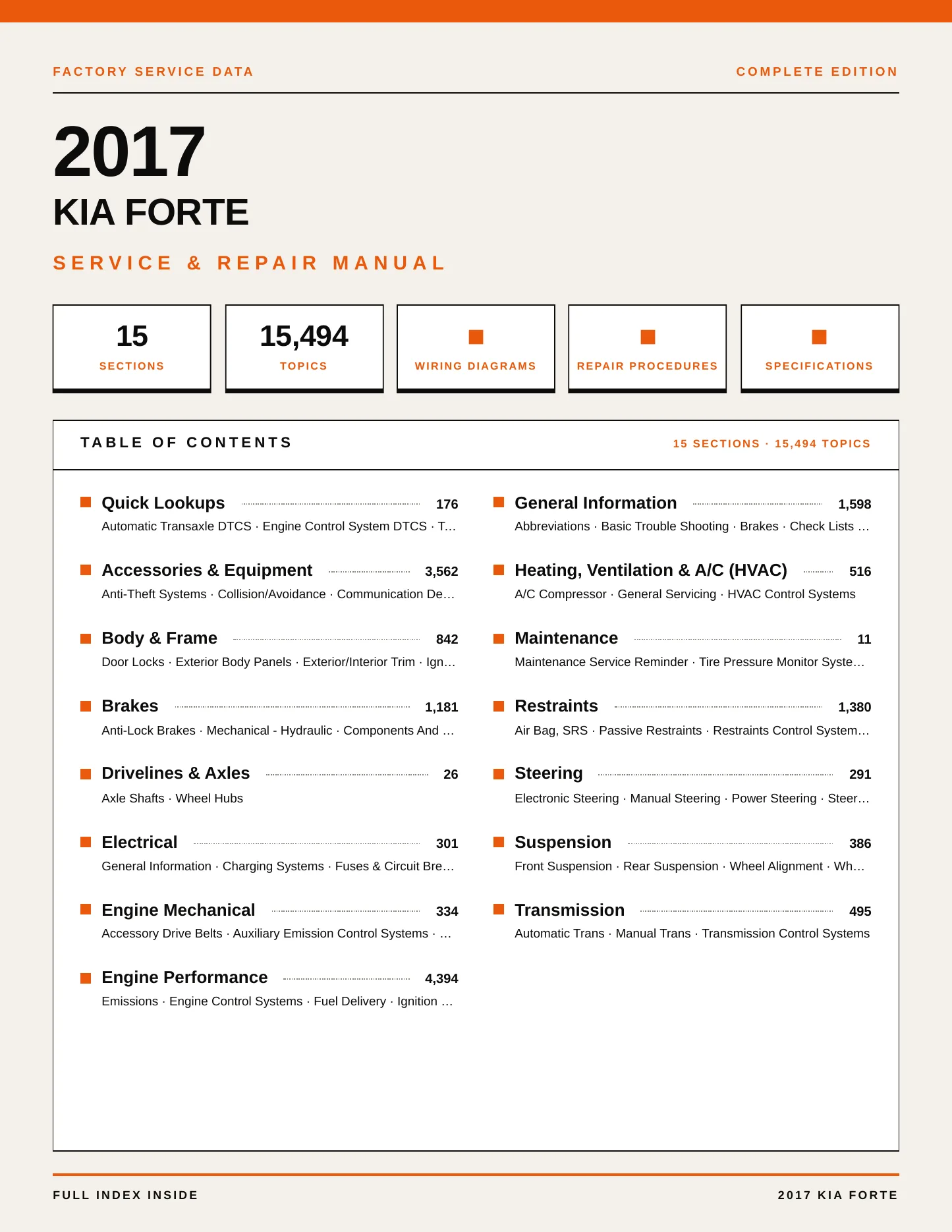 2017 Kia Forte Service and Repair Manual preview page 1