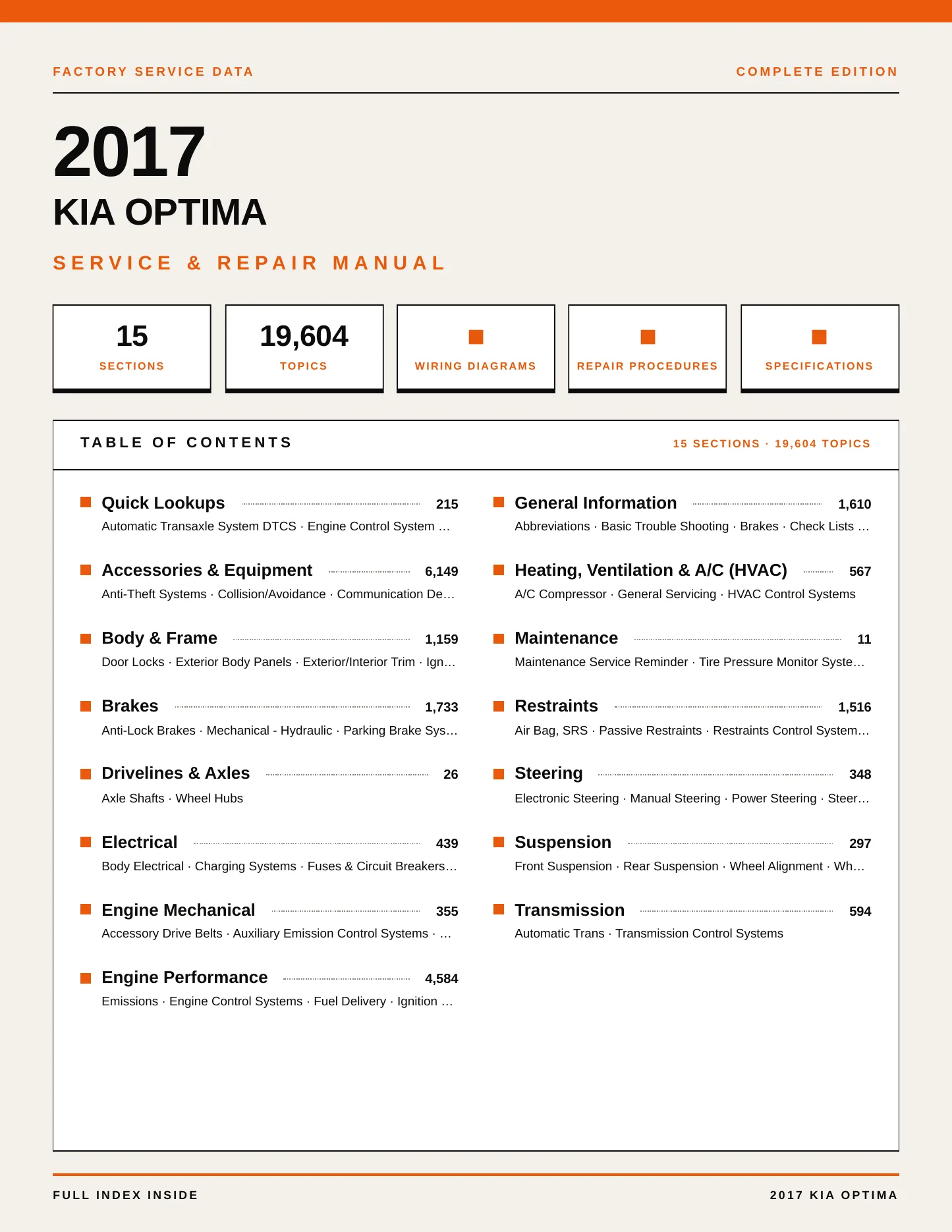 2017 Kia Optima Service and Repair Manual preview page 1