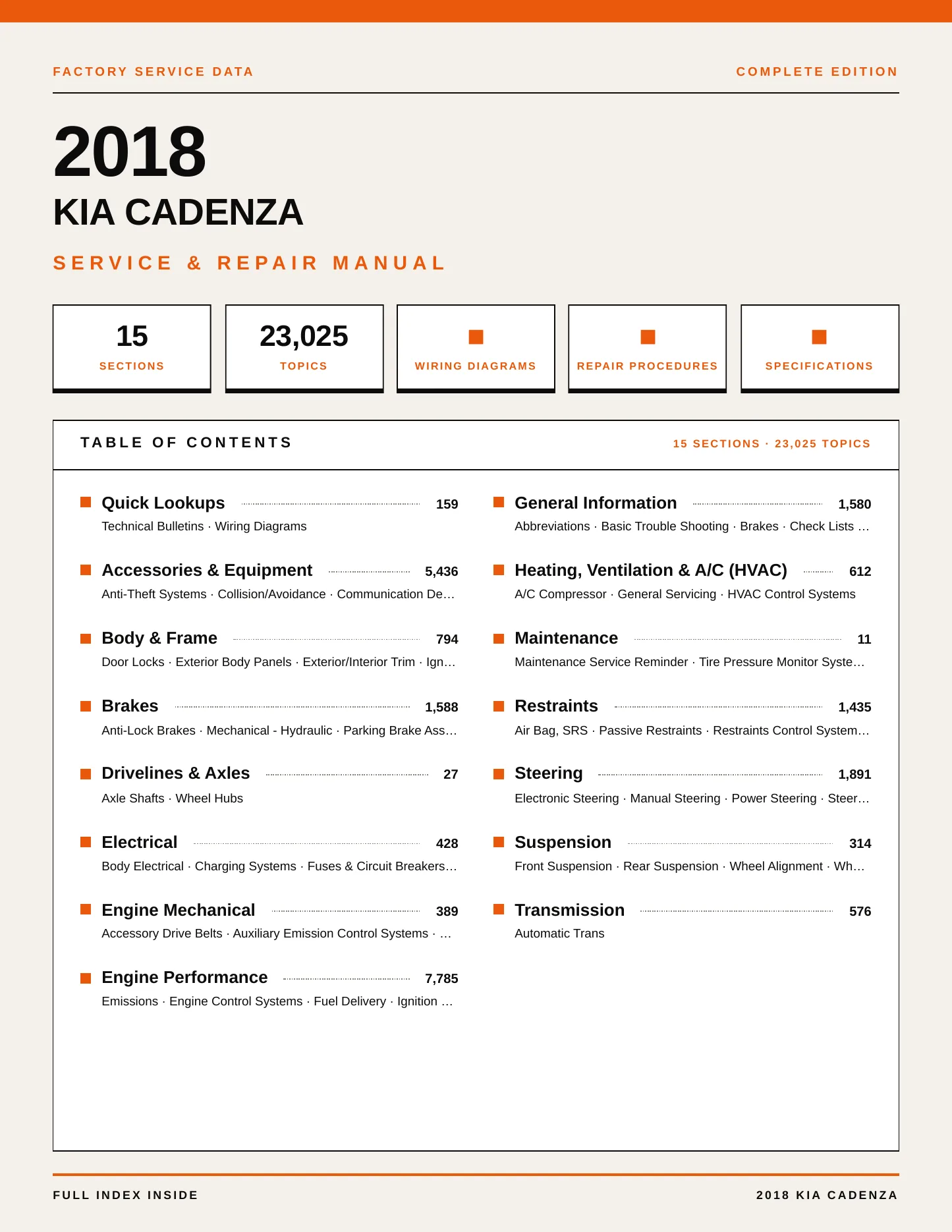 2018 Kia Cadenza Service and Repair Manual preview page 1