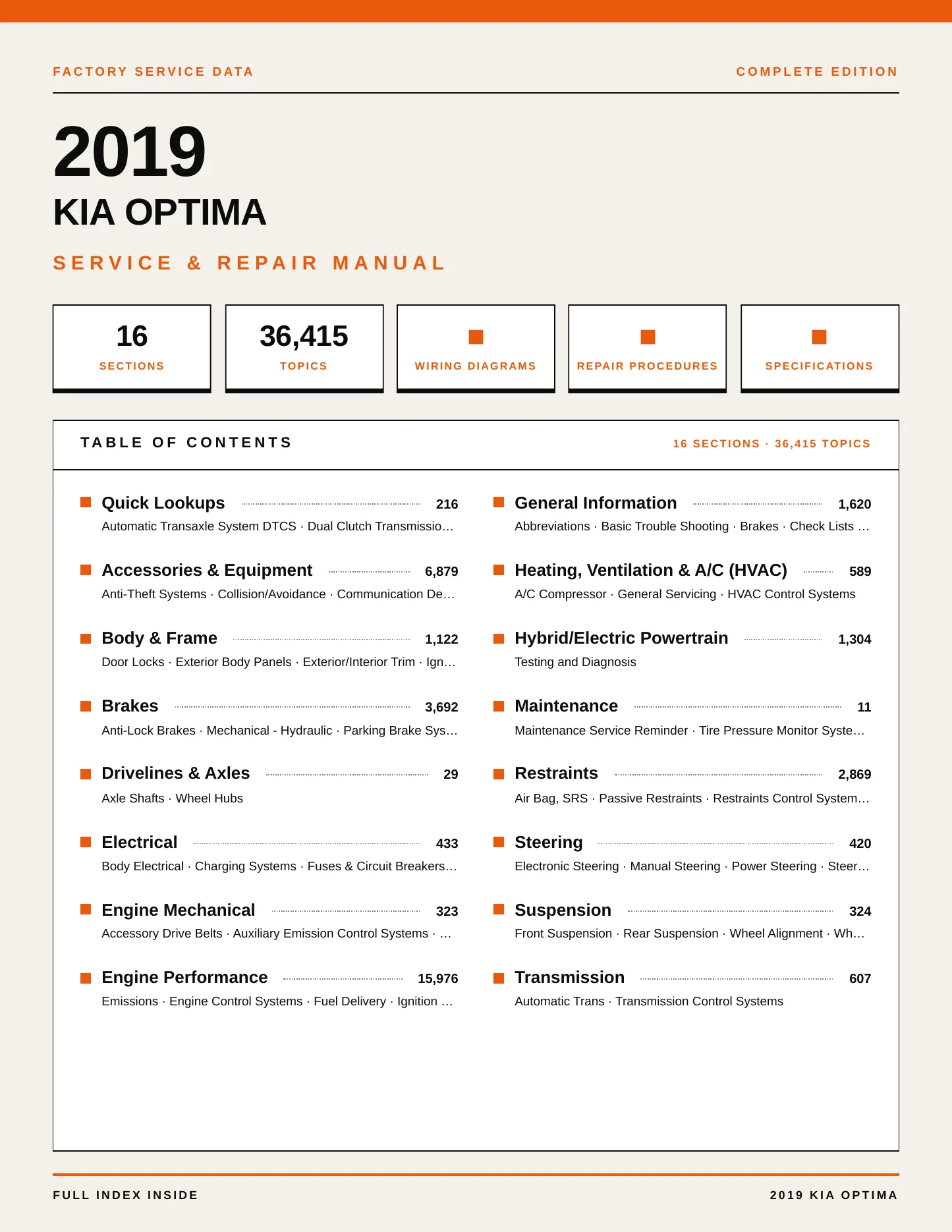 2019 Kia Optima Service and Repair Manual preview page 1