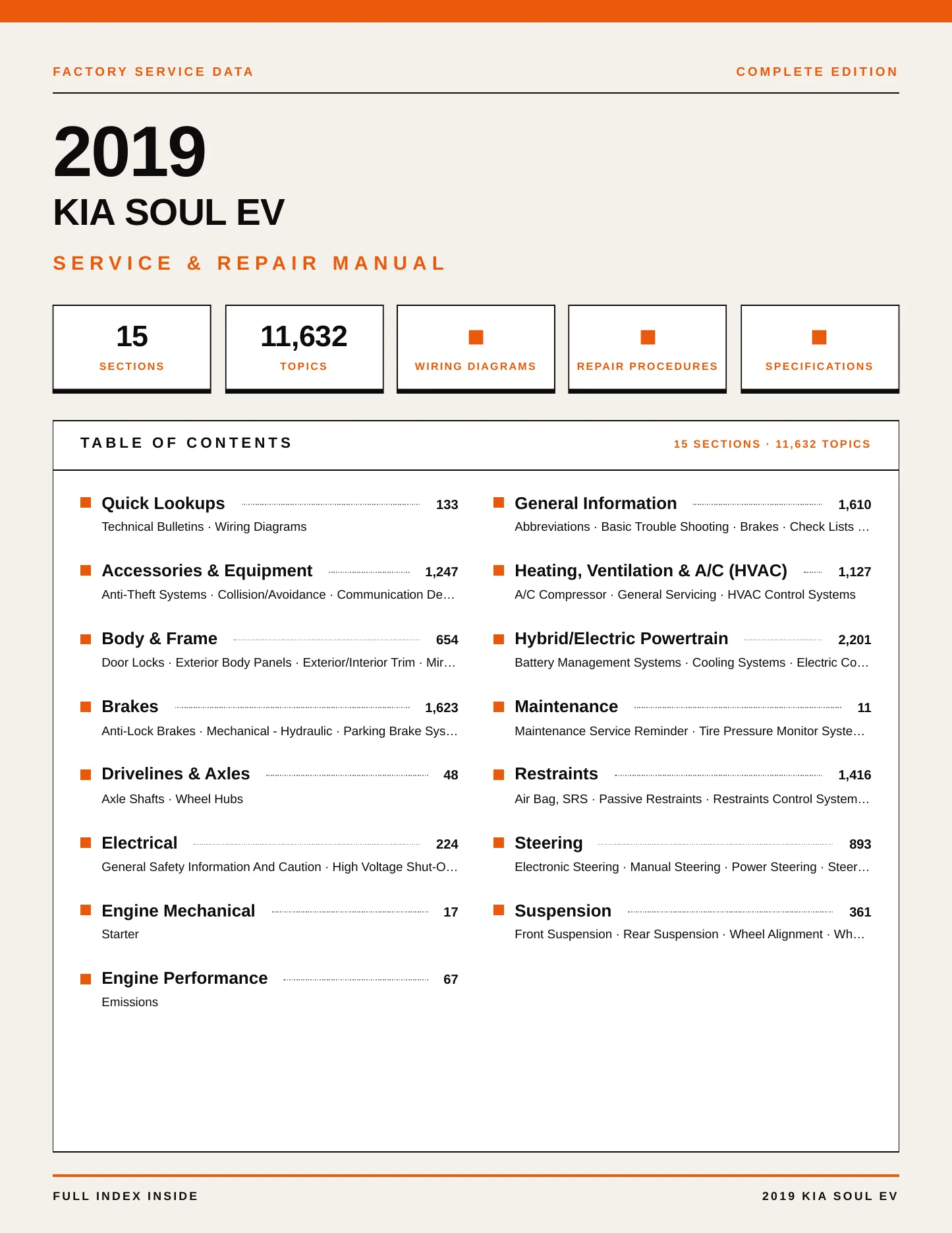 2019 Kia Soul EV Service and Repair Manual preview page 1