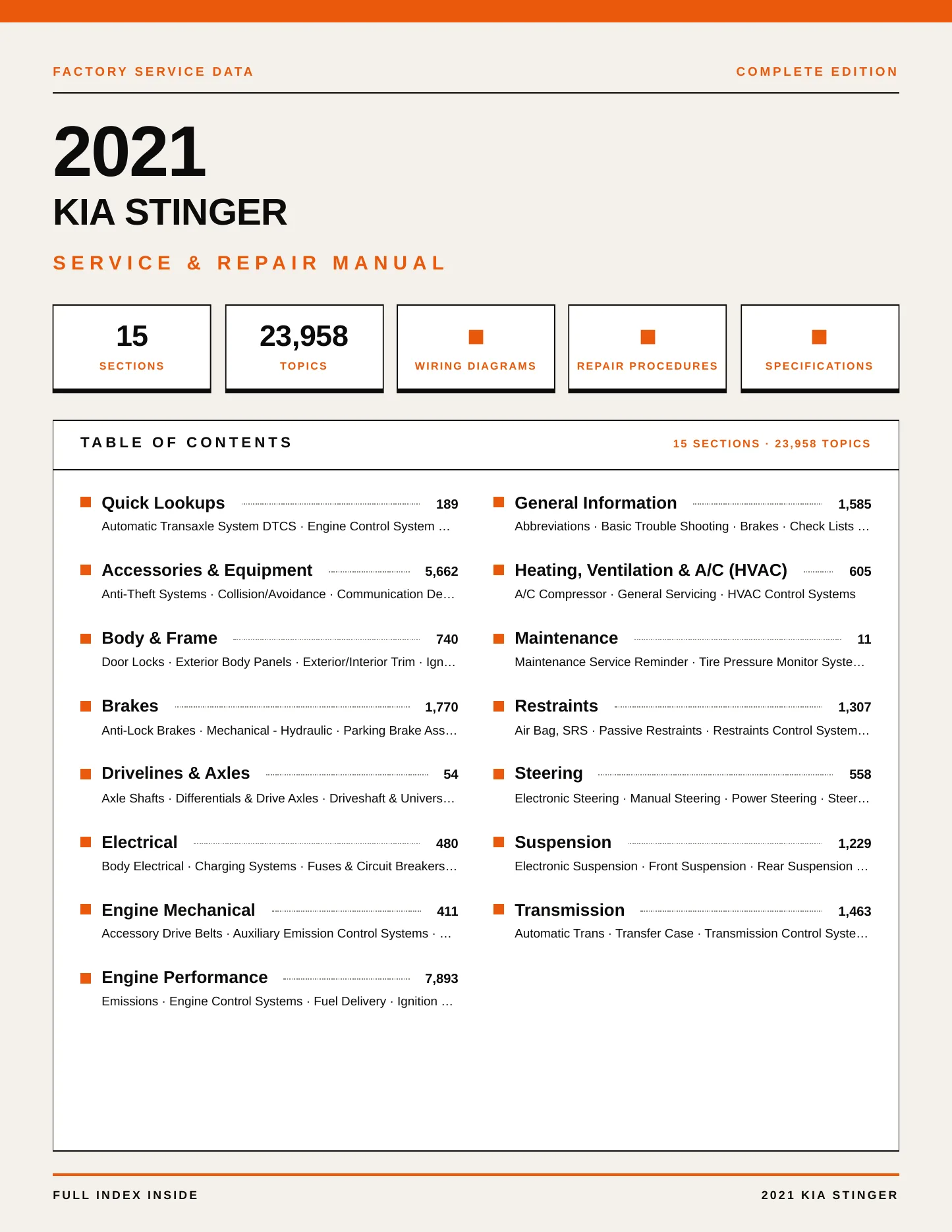 2021 Kia Stinger Service and Repair Manual preview page 1