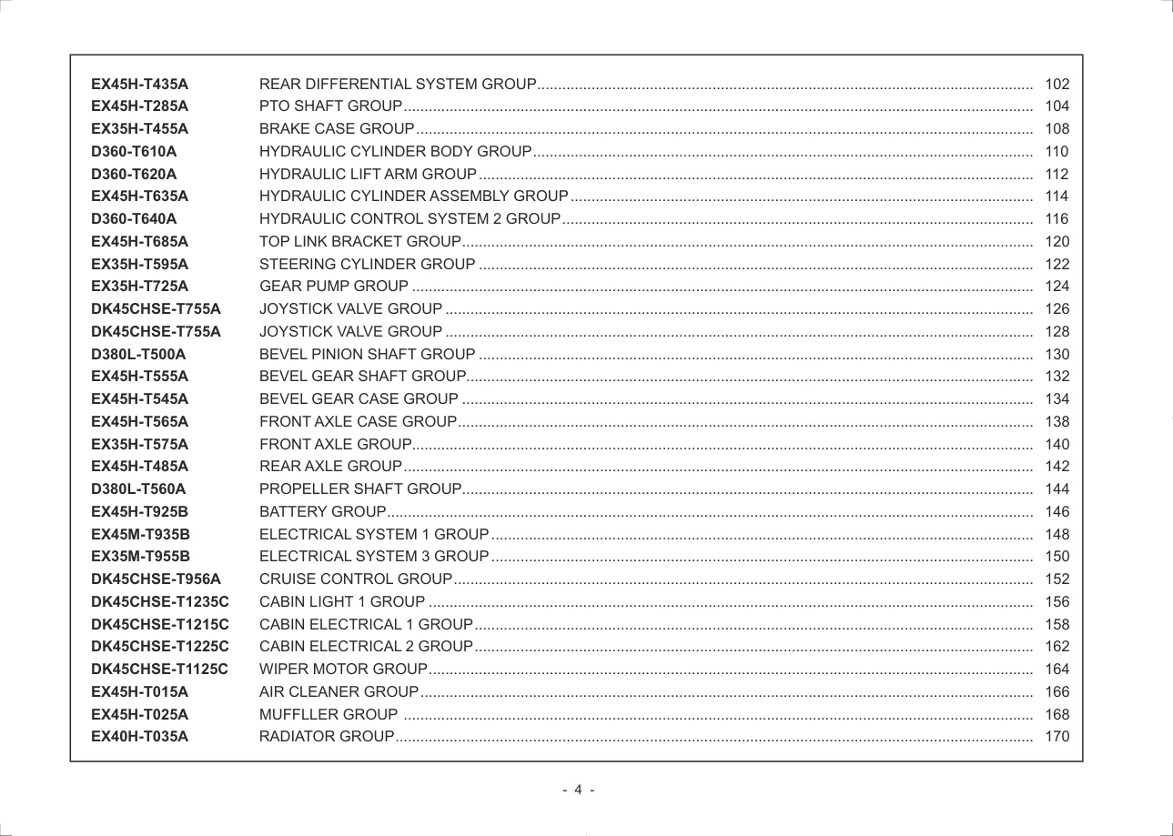 Kioti Daedong EX35CH EX40CH EX45CH EX50CH Tractor Parts Manual preview page 4